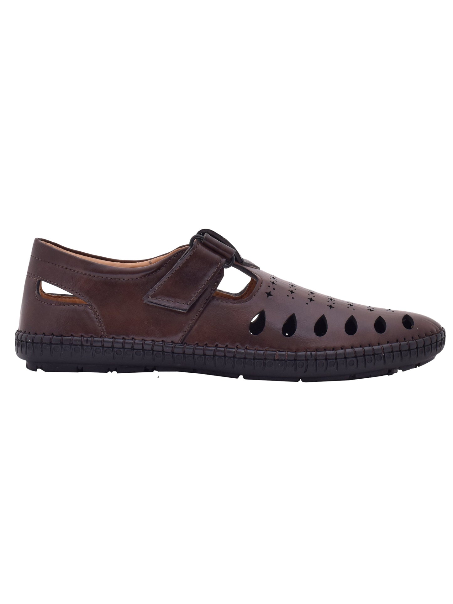 Men Brown Vegan Shoe-Style Ethnic Sandals (OMCS-04-BROWN)