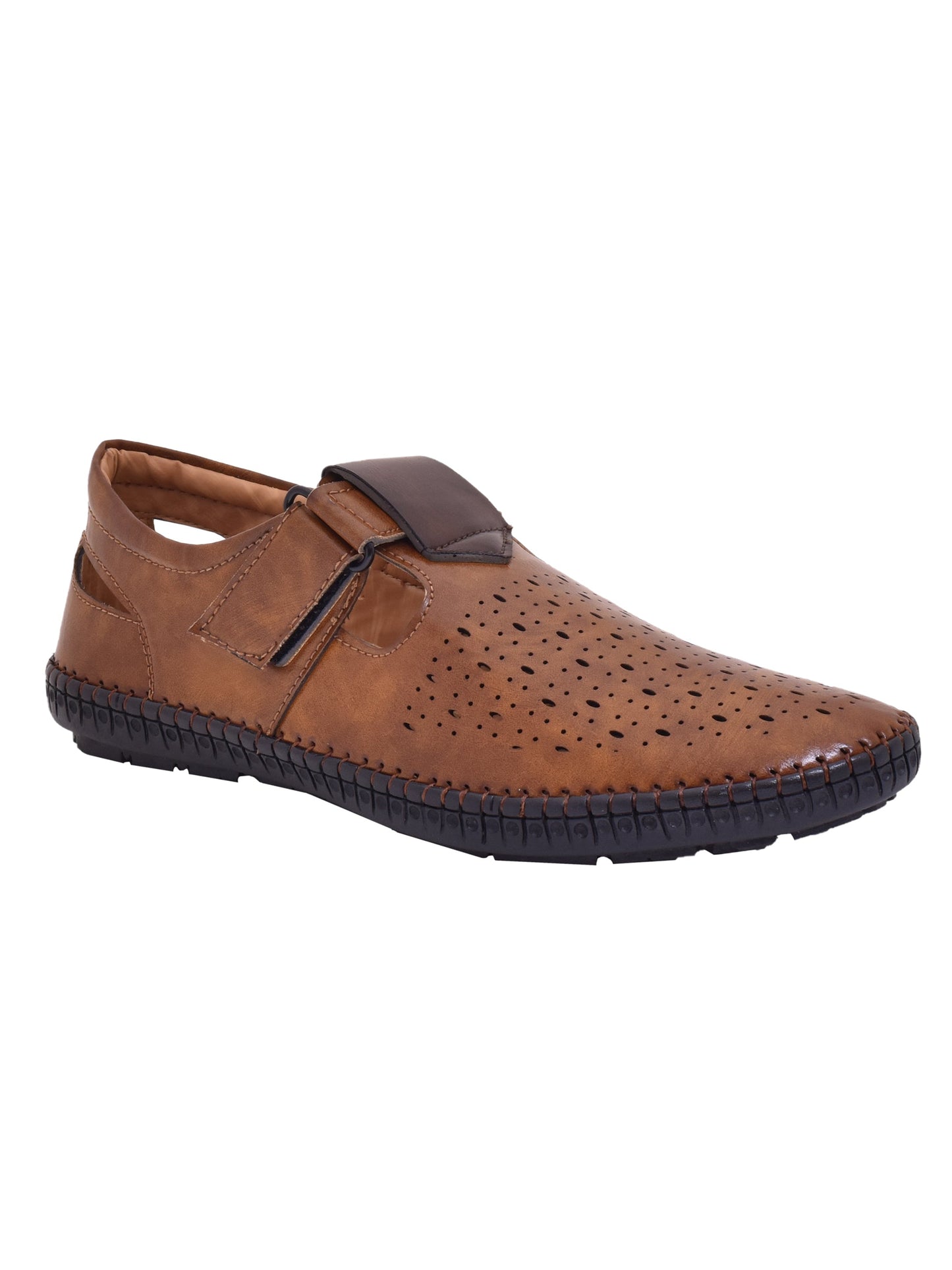 Men Tan Vegan Shoe-Style Ethnic Sandals (OMCS-06-TAN)