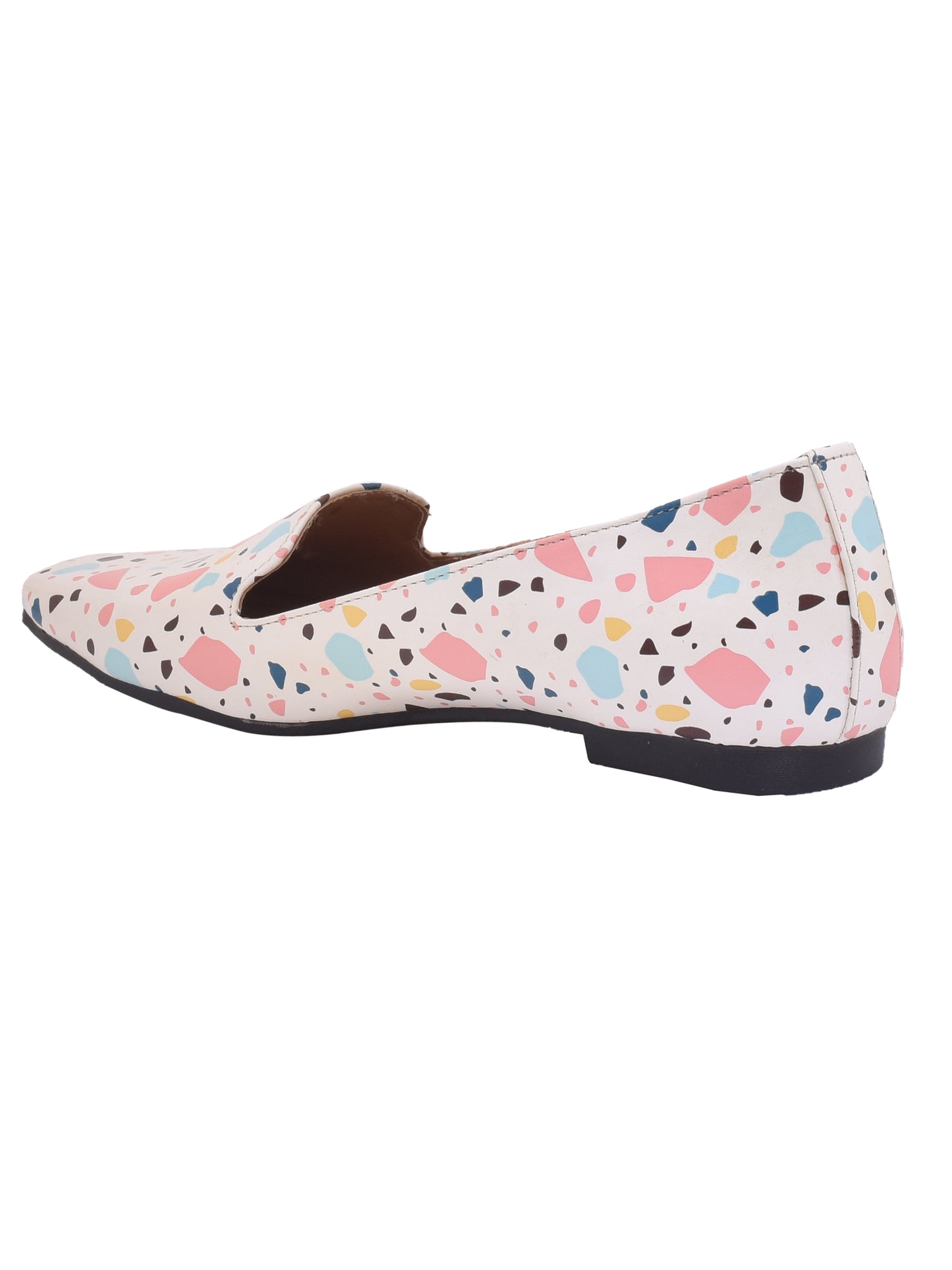 Women White Printed Vegan Ballerinas Flats (OMFLT-1007-WHITE)