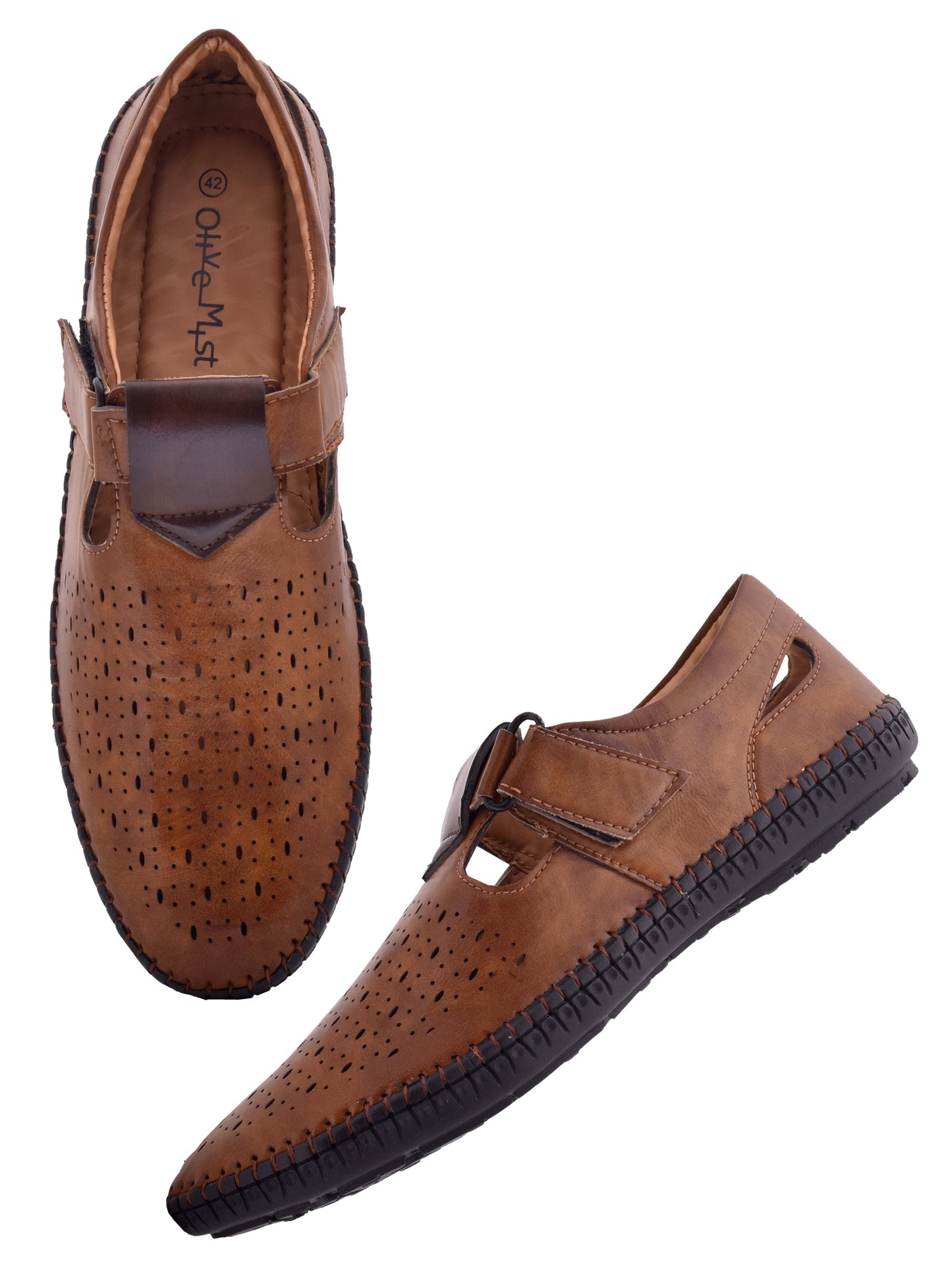 Men Tan Vegan Shoe-Style Ethnic Sandals (OMCS-06-TAN)