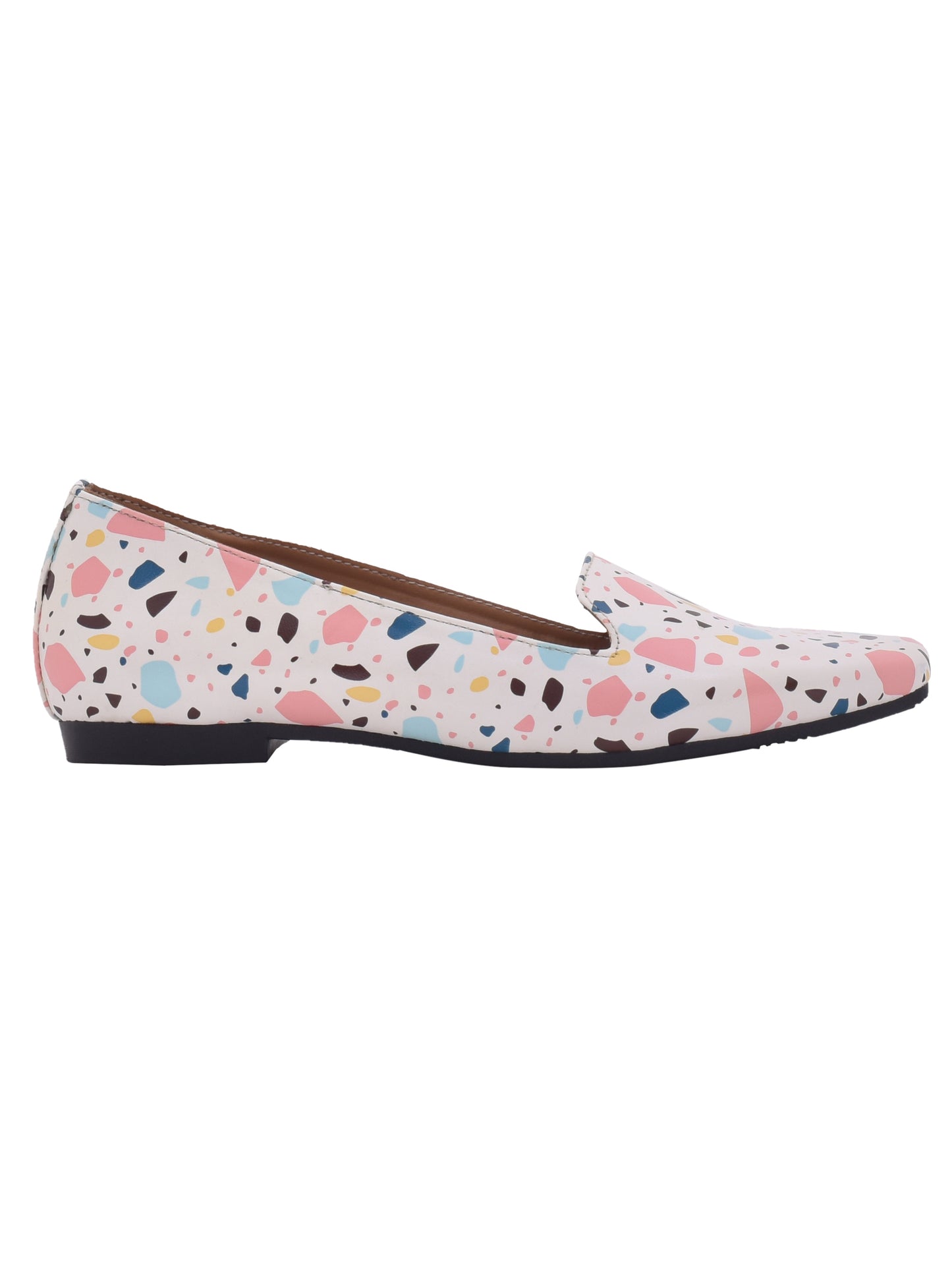 Women White Printed Vegan Ballerinas Flats (OMFLT-1007-WHITE)