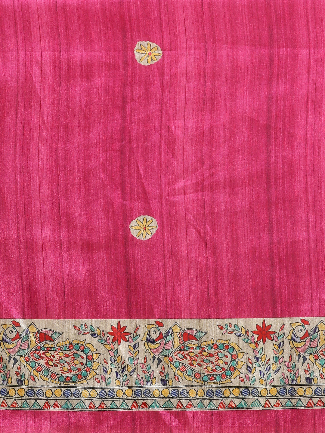 Pink & Beige Pure Silk Madhubani Printed Tussar Saree (NASR2-44-PINK)