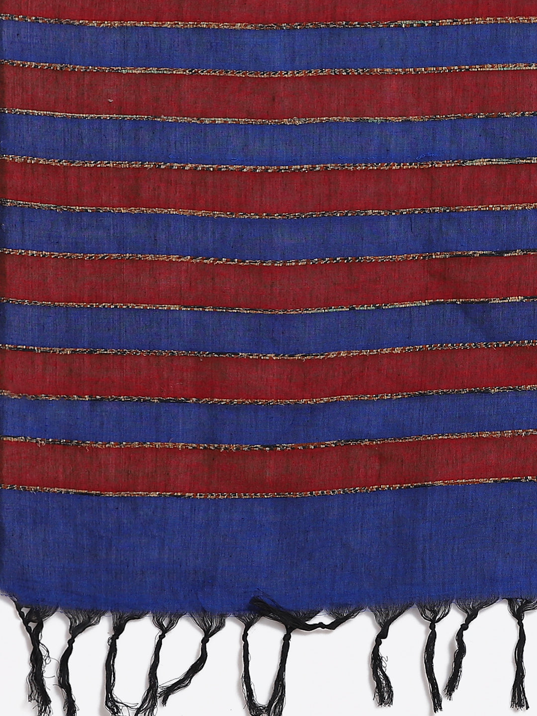 Blue & Maroon Pure Cotton Striped Pure Handloom Soft Linen Saree (NASR2-36-BLUE)