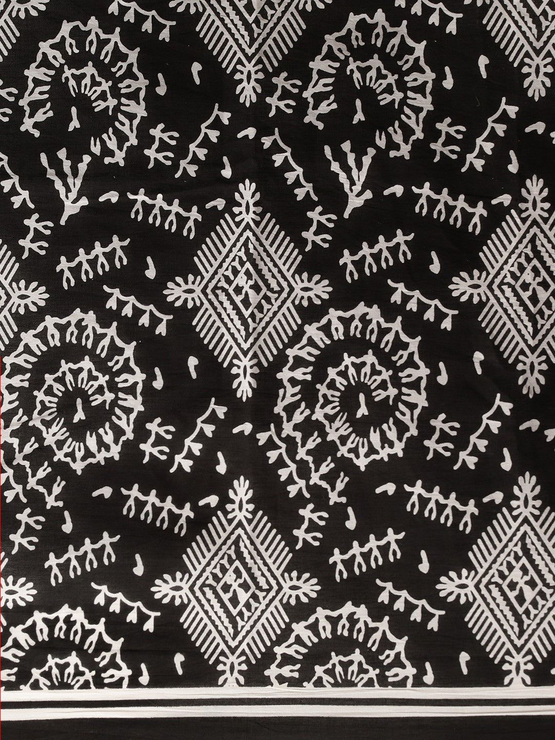 Black & White Pure Cotton Printed Saree (TDSR-15-BLACK)