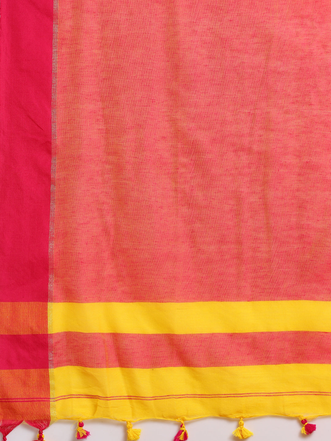 Yellow & Pink Pure Cotton Solid Bengal Handloom Soft Linen Saree (NASR2-40-YELLOW)