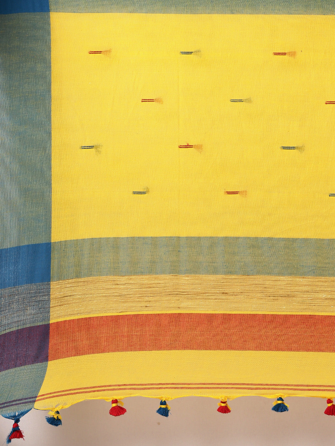 Yellow & Blue Pure Cotton Woven Design Linen Saree (NASR1-16-YELLOW)