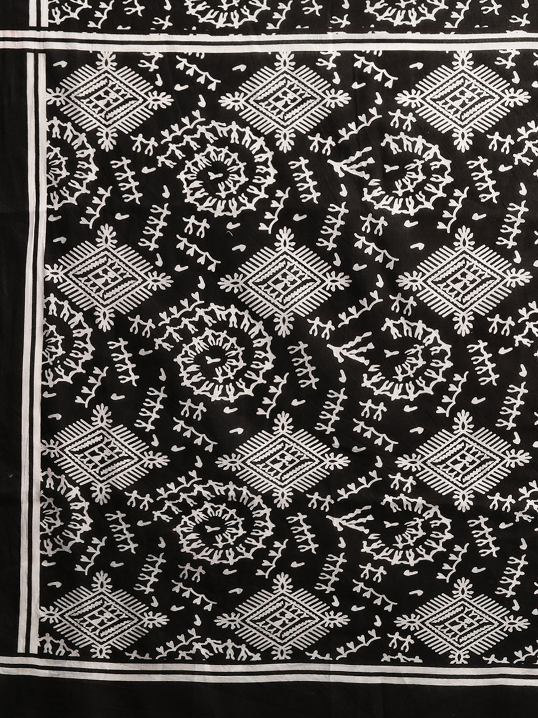 Black & White Pure Cotton Printed Saree (TDSR-15-BLACK)