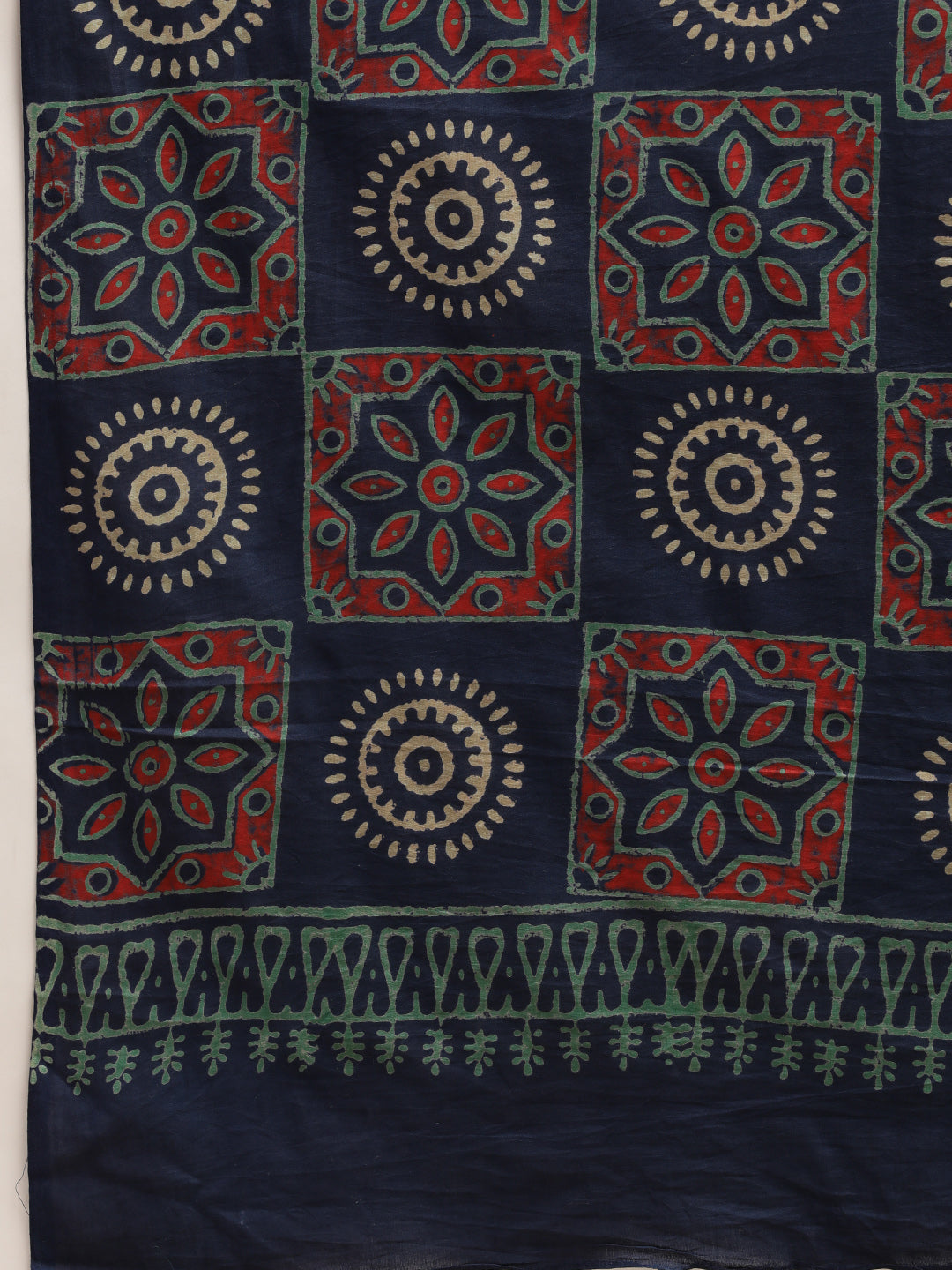 Navy Blue & Maroon Pure Cotton Printed Dabu Saree (TDSR-08-BLUE)