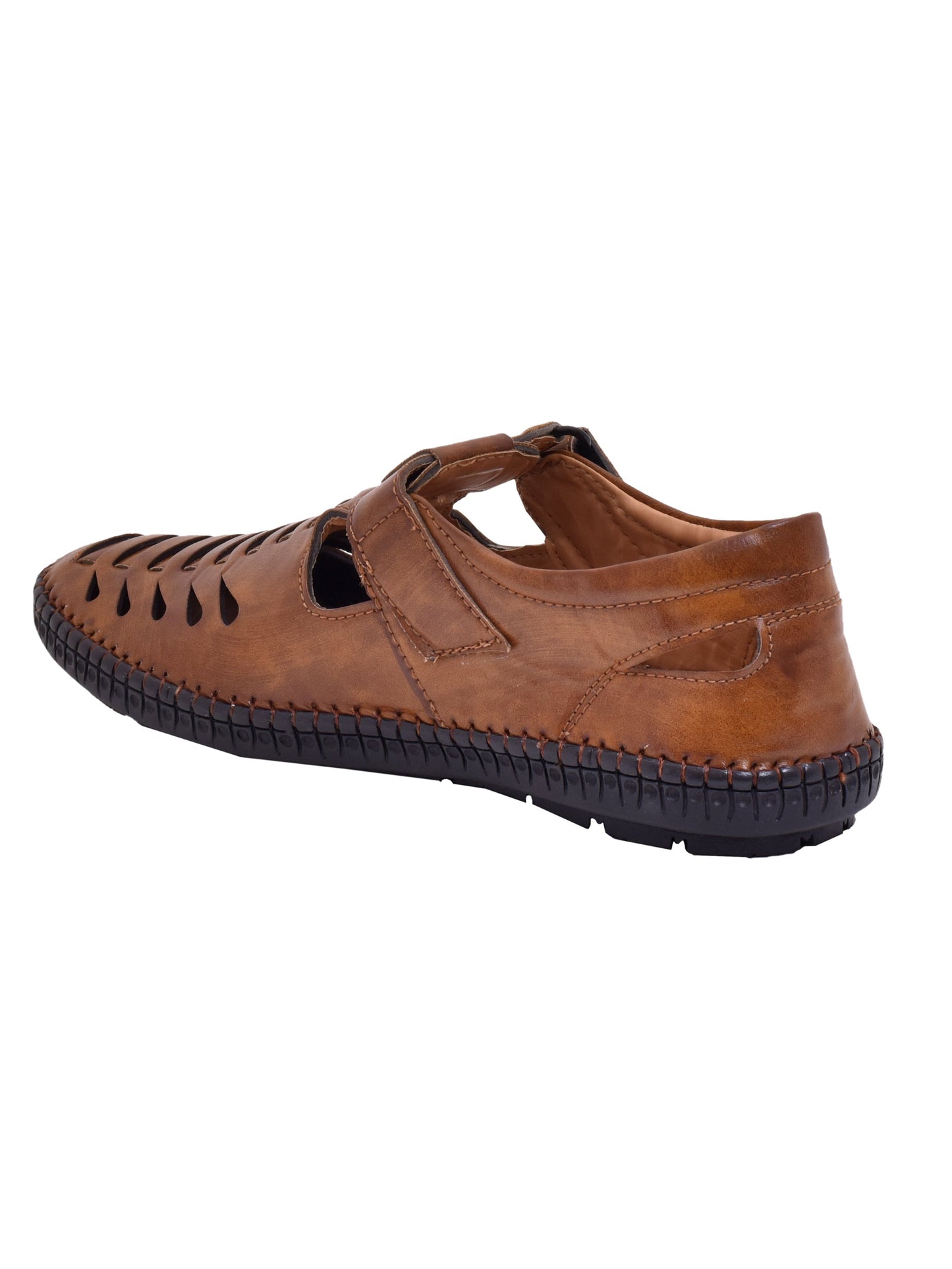 Men Tan & Black Vegan Shoe-Style Ethnic Sandals (OMCS-05-TAN)