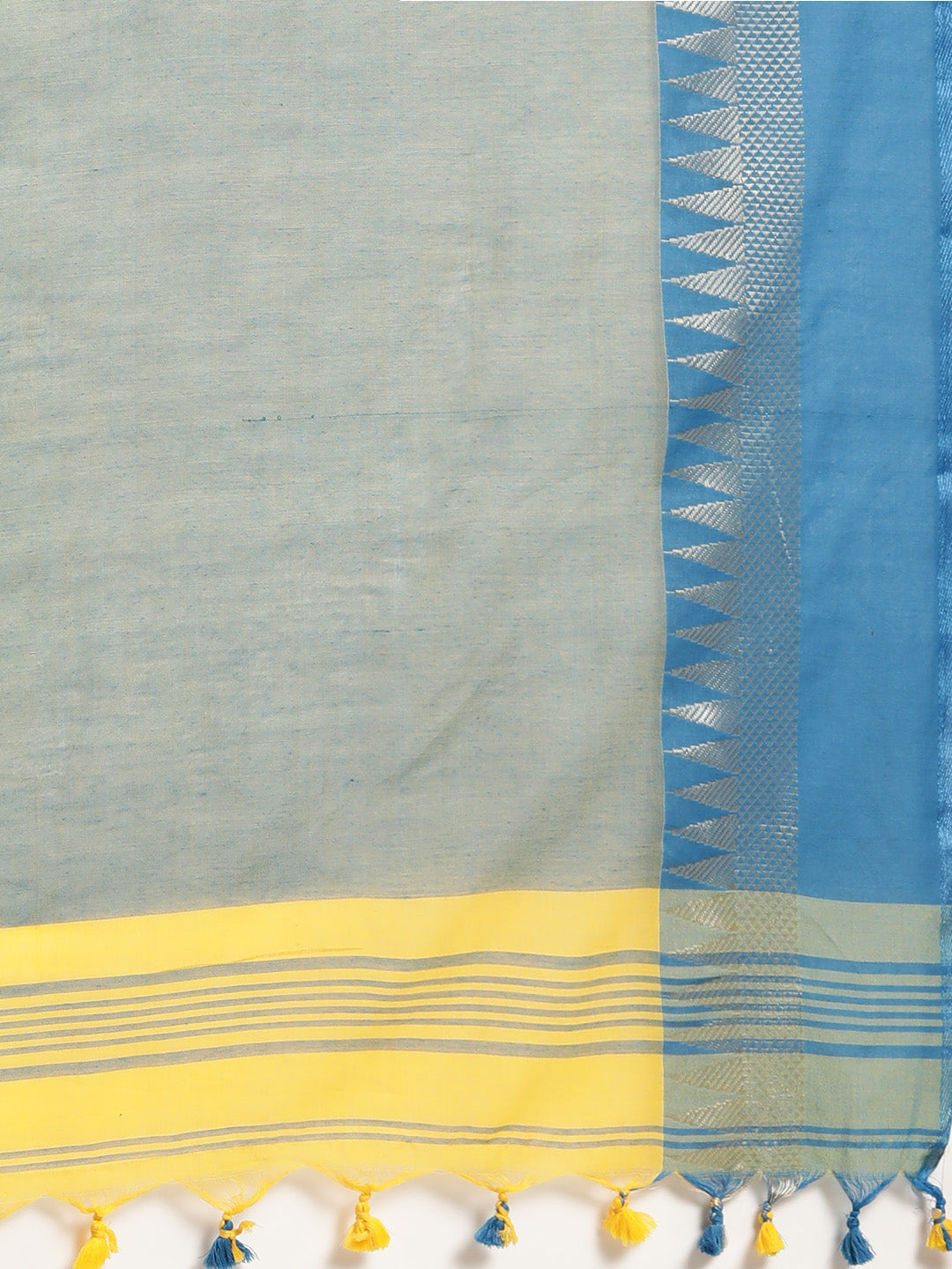 Yellow & Blue Zari Pure Cotton Saree (TDSR2-16-YELLOW)