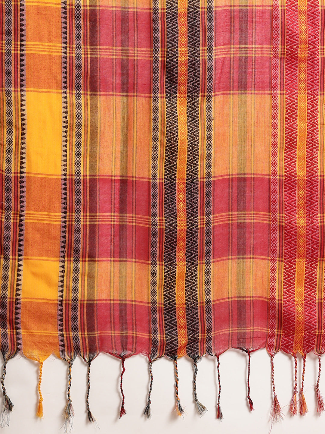 Red & Yellow Striped Pure Cotton Handloom Saree (TDSR2-19-RED)