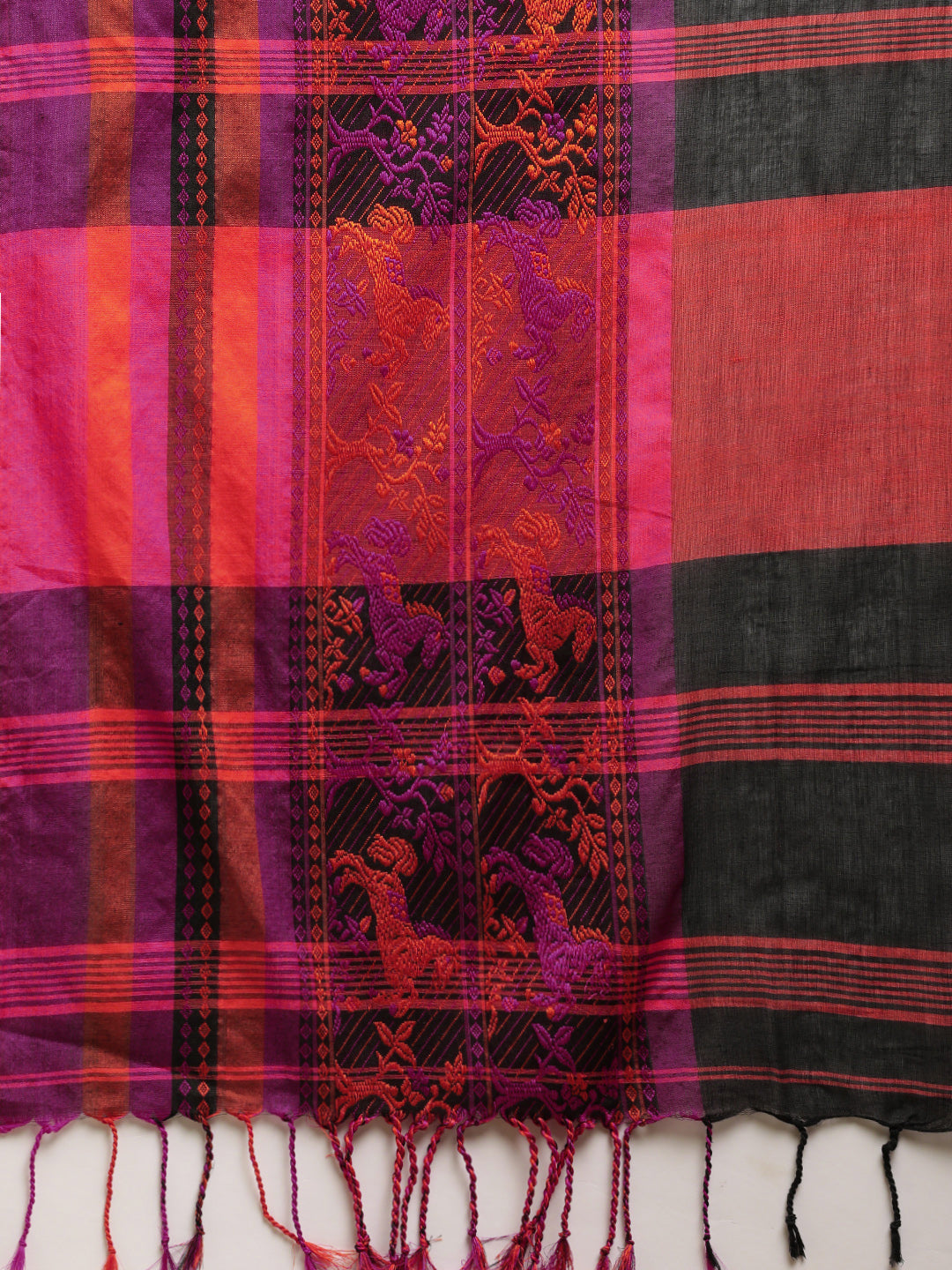 Black & Purple Woven Design Pure Cotton Saree (TDSR3-23-BLACK)