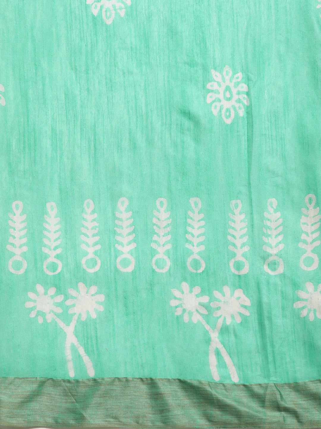 Sea Green Silk Blend Batik Print Chanderi Saree (NASR1-03--SGREEN)