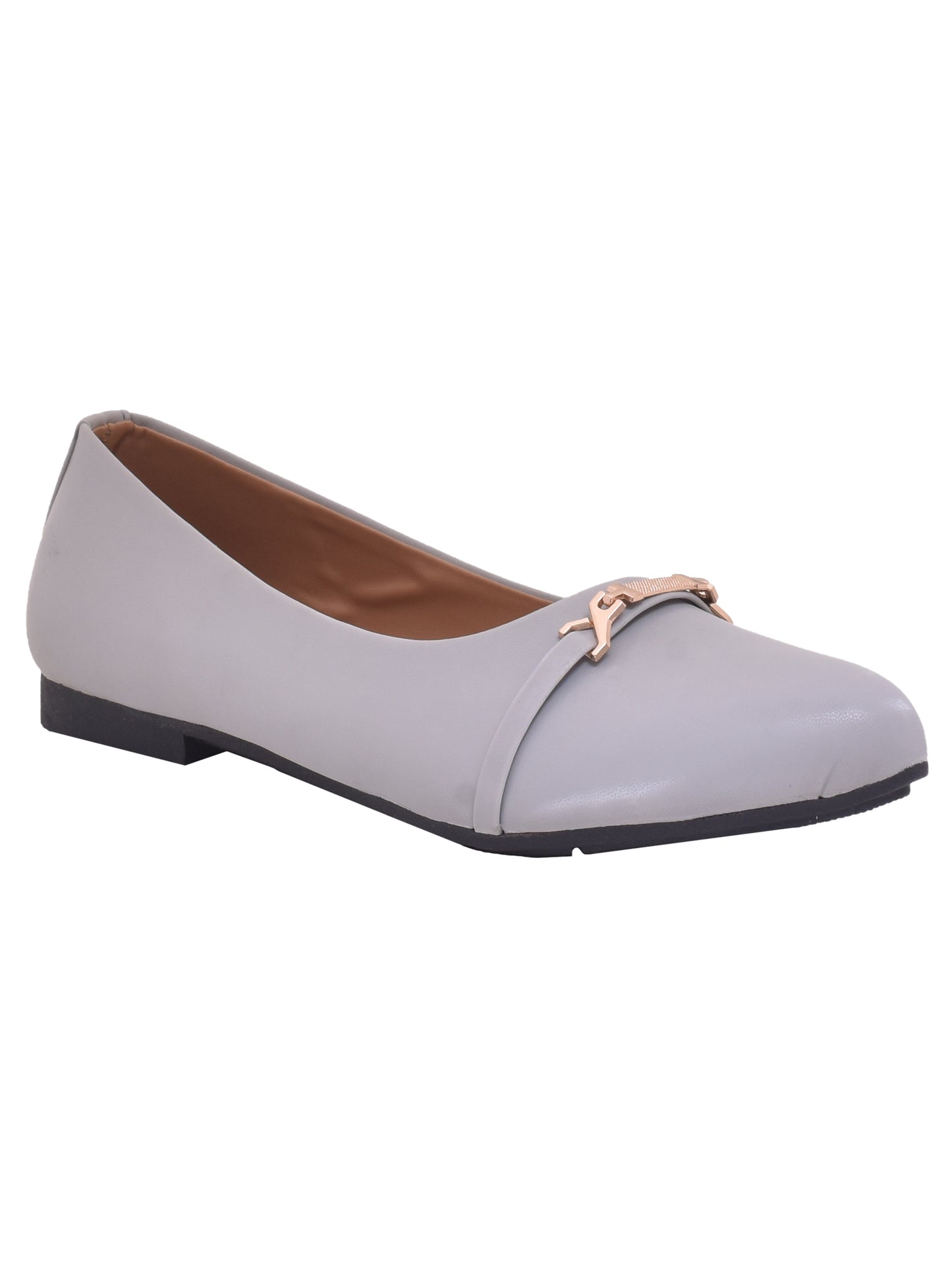 Women Grey Party Open Toe Vegan Flats with Buckles (OMFLT-1002-GREY)