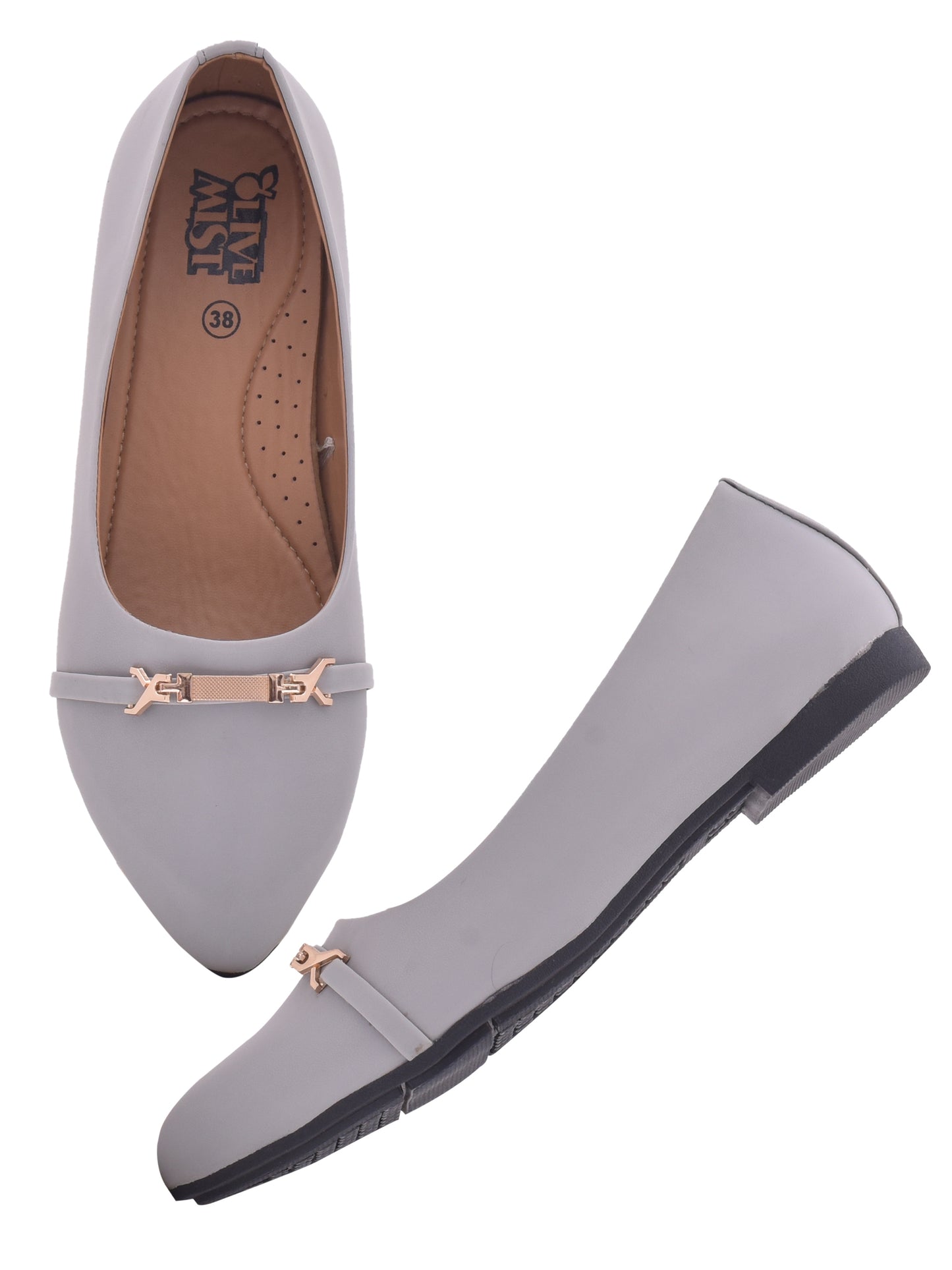 Women Grey Party Open Toe Vegan Flats with Buckles (OMFLT-1002-GREY)