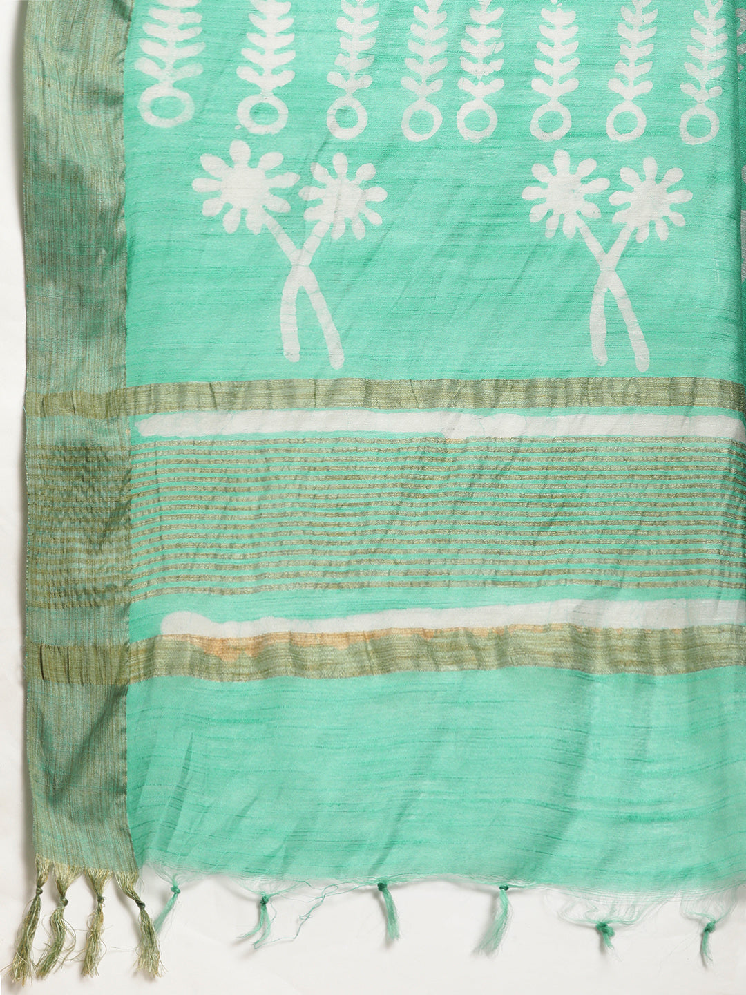 Sea Green Silk Blend Batik Print Chanderi Saree (NASR1-03--SGREEN)