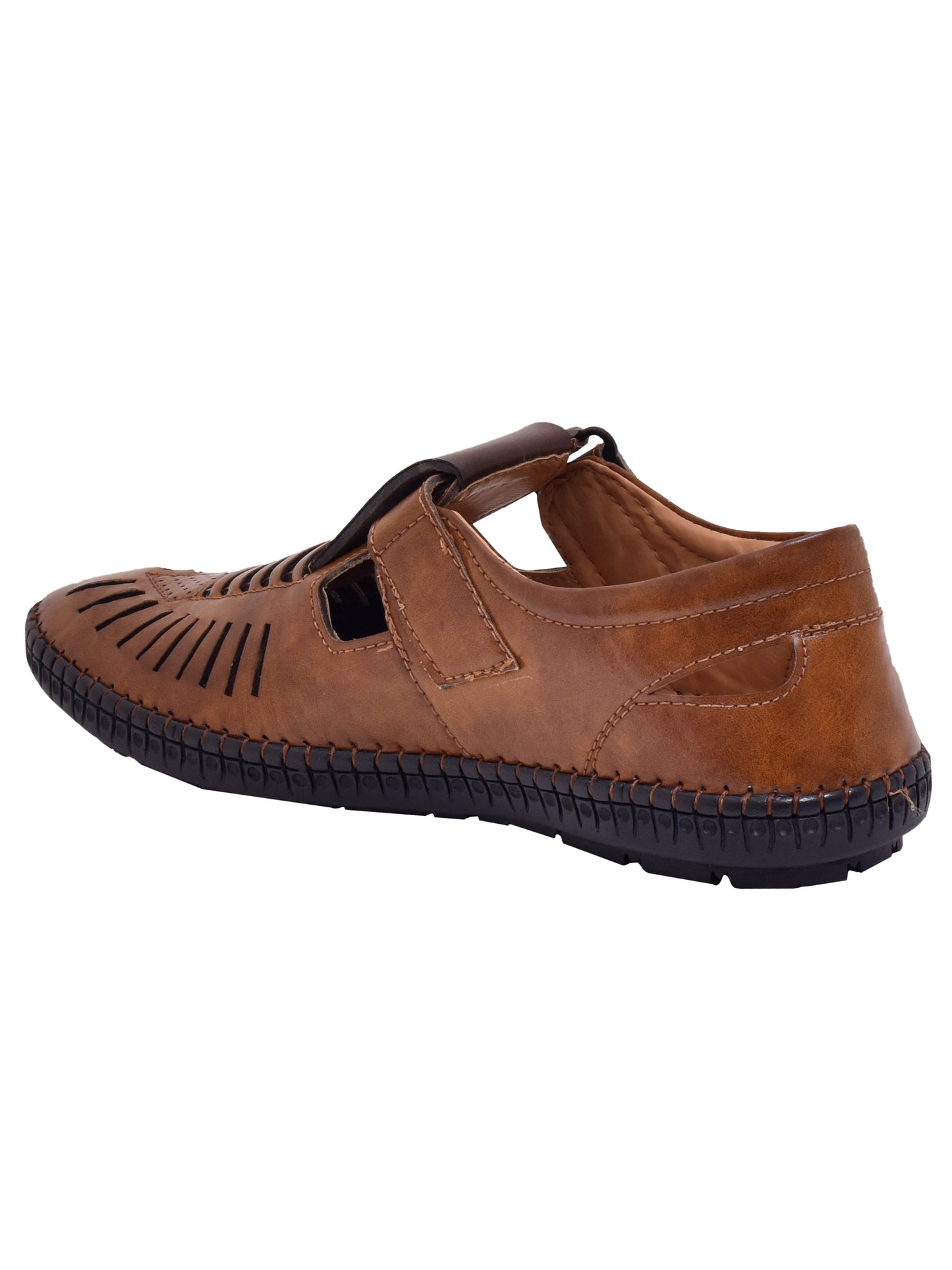 Men Tan & Brown Vegan Shoe-Style Ethnic Sandals (OMCS-03-TAN)