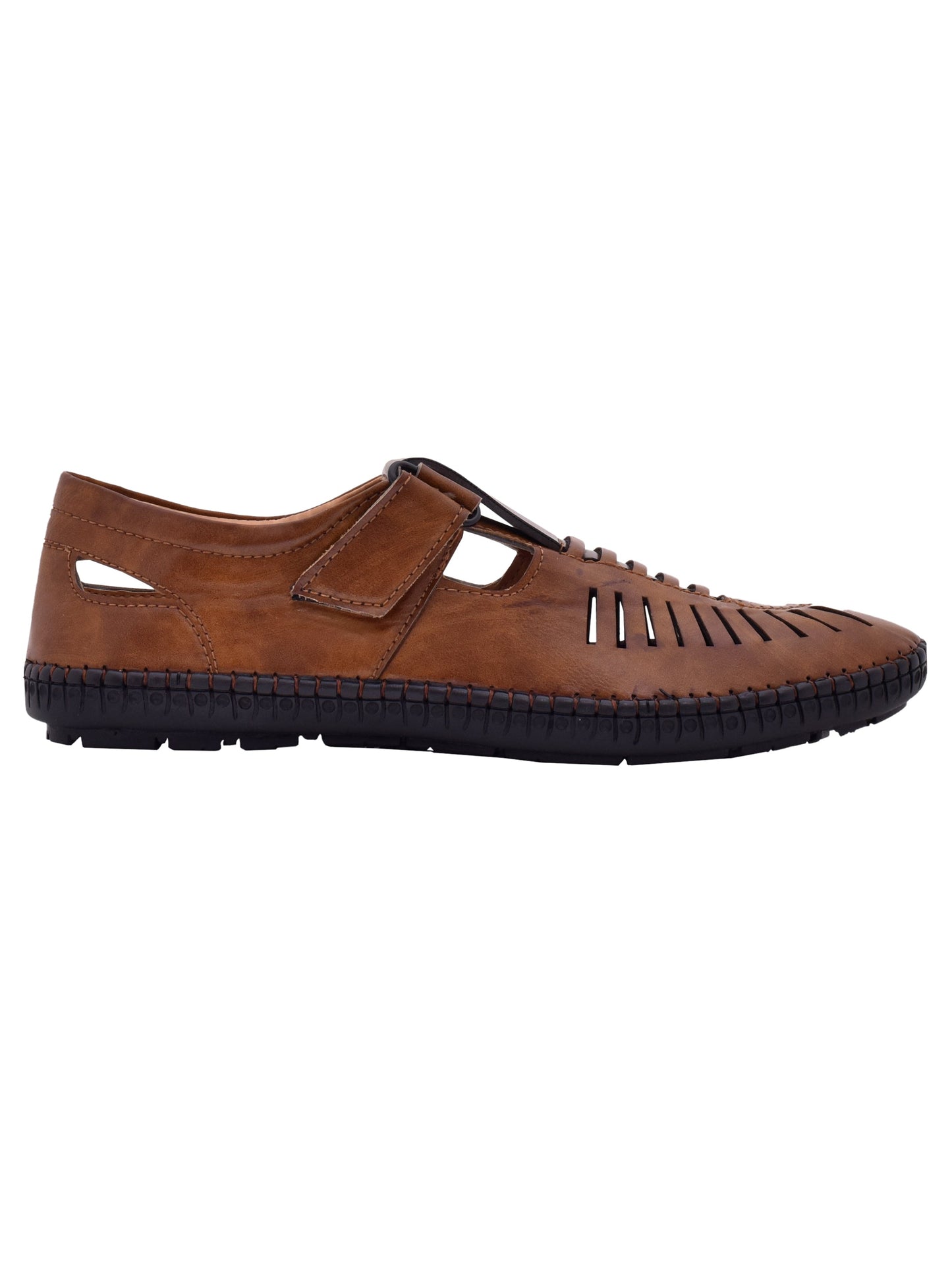 Men Tan & Brown Vegan Shoe-Style Ethnic Sandals (OMCS-03-TAN)