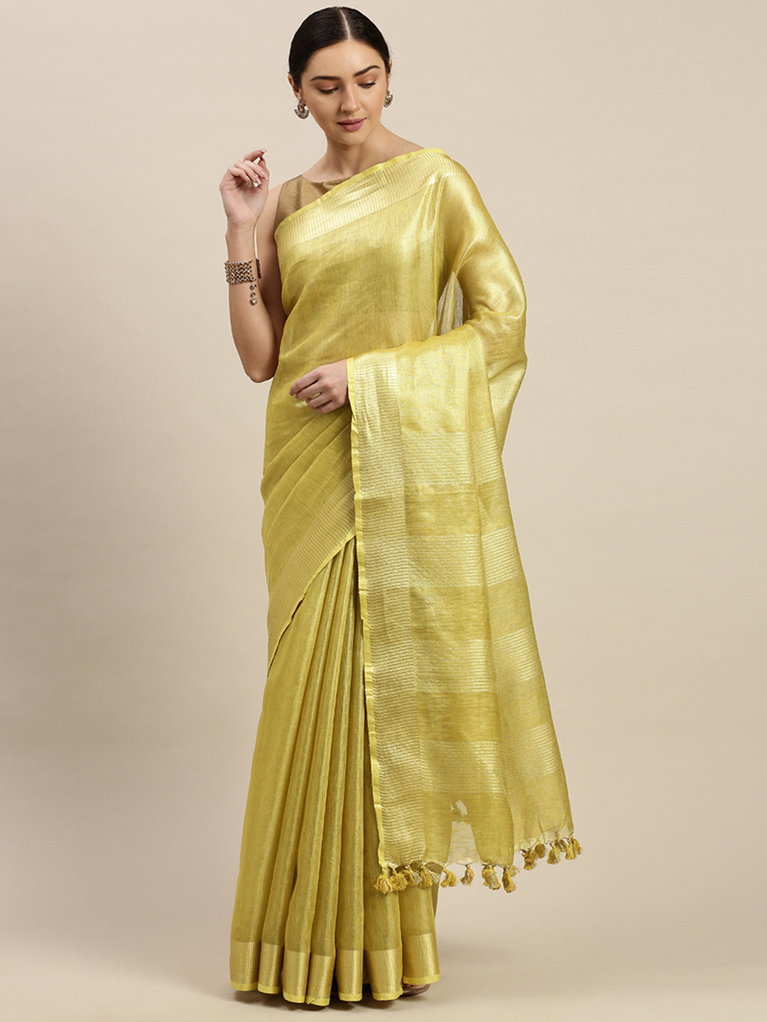 Golden Tissue Solid Bhagalpuri Handloom Saree (NASR3-73-GOLD)