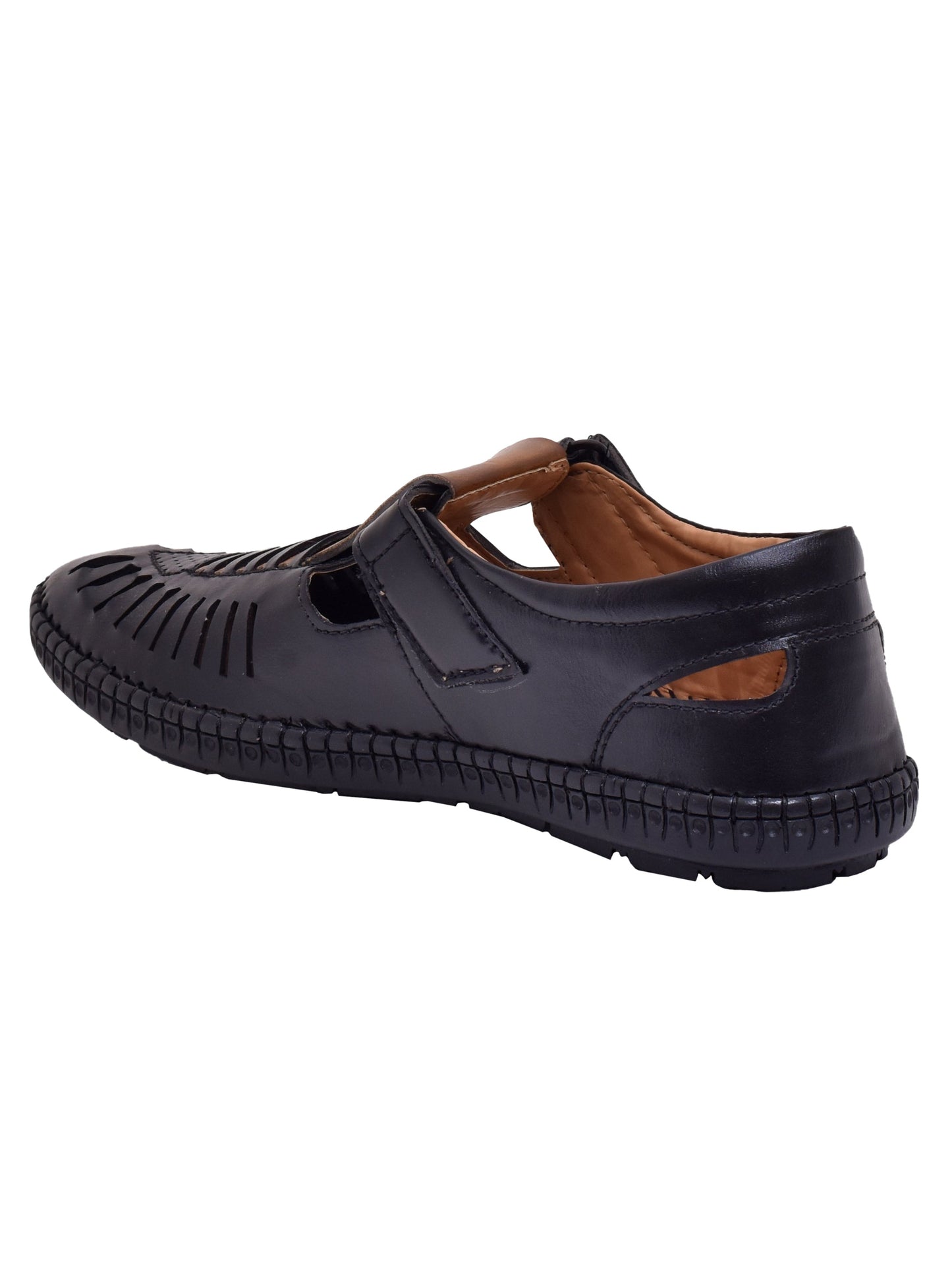 Men Black  Brown Vegan Shoe-Style Ethnic Sandals (OMCS-03-BLACK)