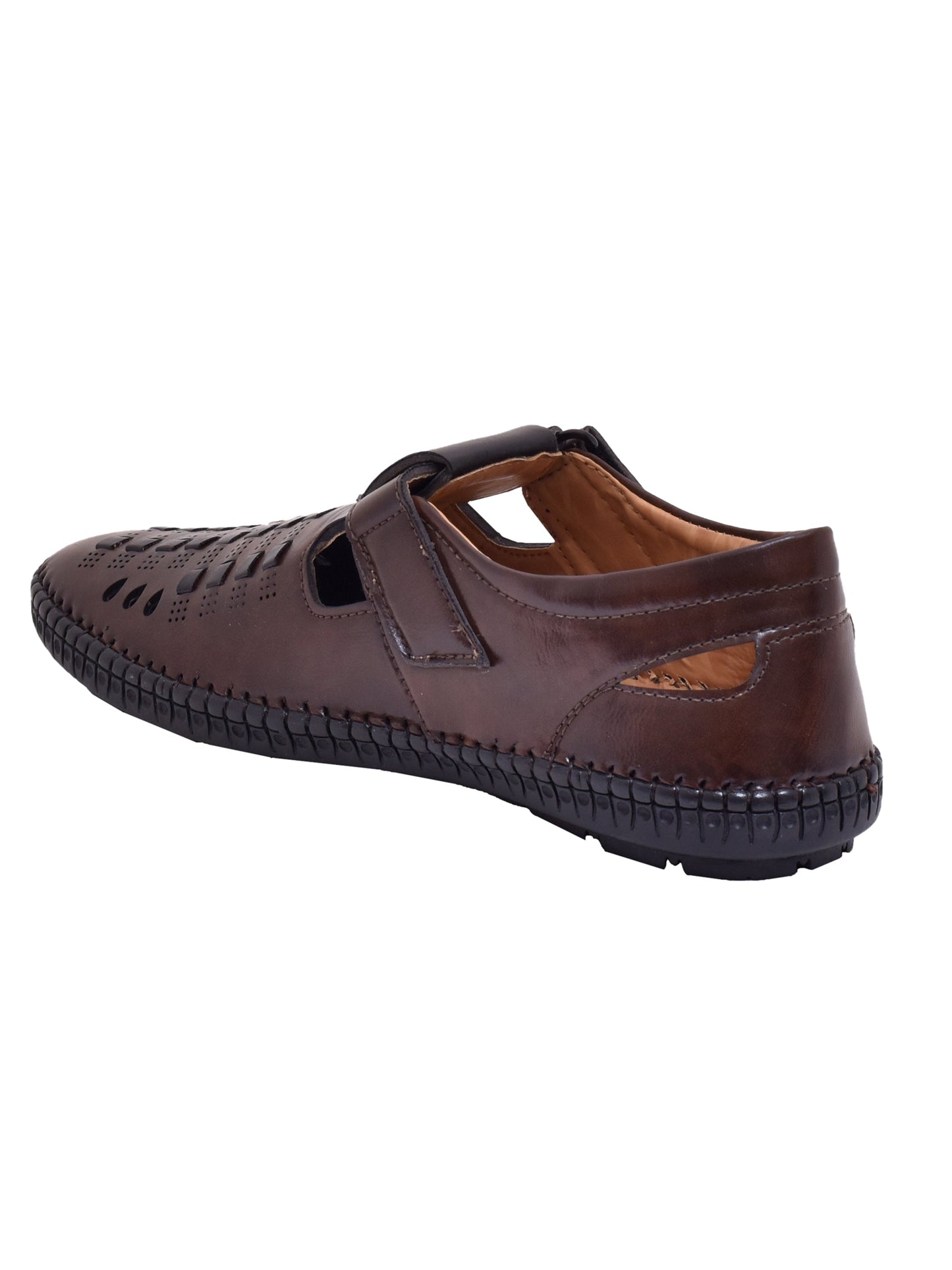 Men Brown Vegan Shoe-Style Ethnic Sandals (OMCS-02-BROWN)