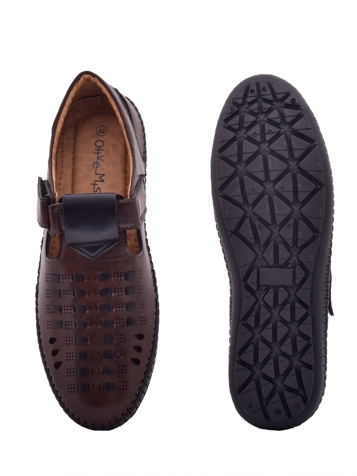 Men Brown Vegan Shoe-Style Ethnic Sandals (OMCS-02-BROWN)