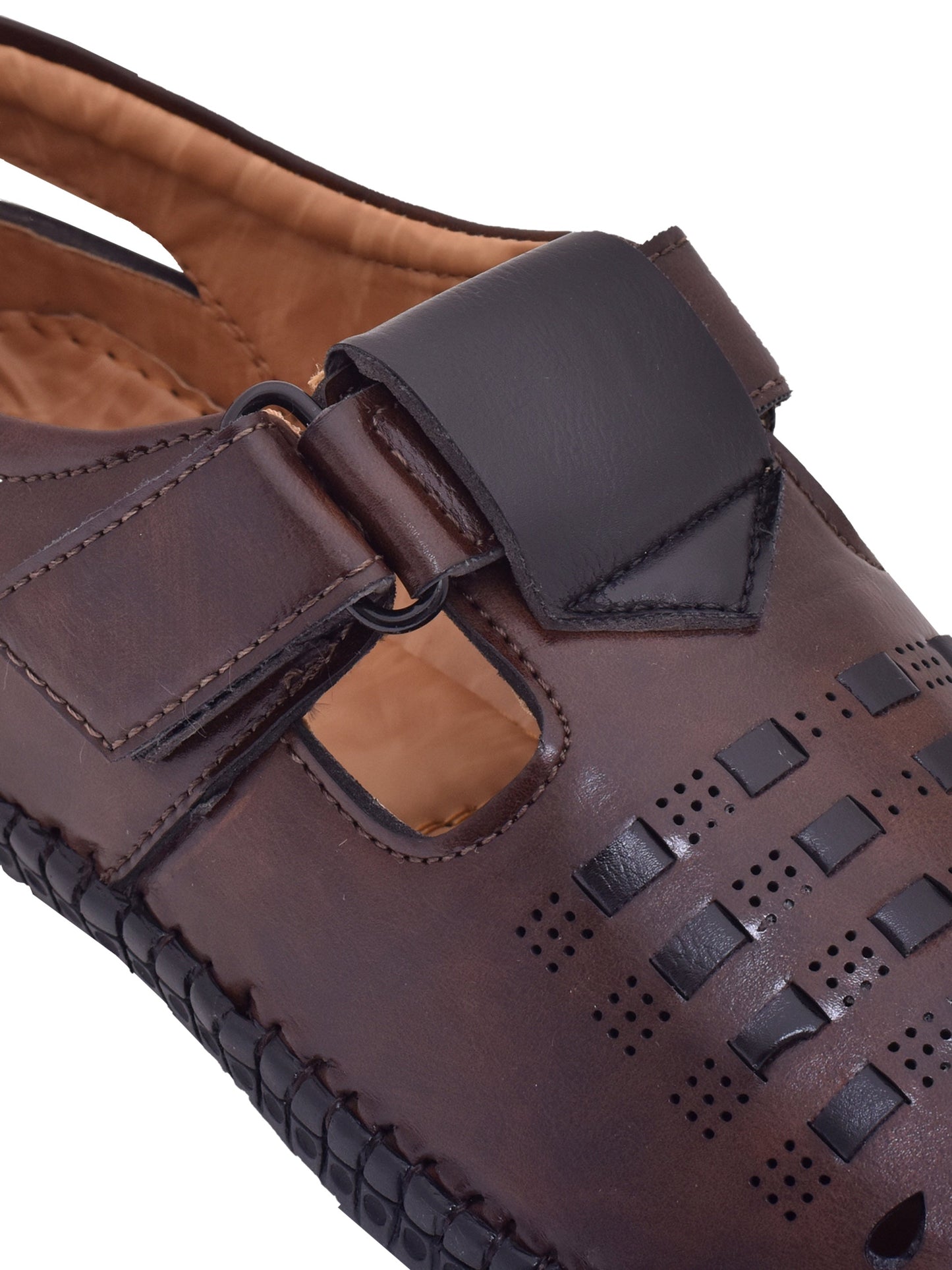 Men Brown Vegan Shoe-Style Ethnic Sandals (OMCS-02-BROWN)