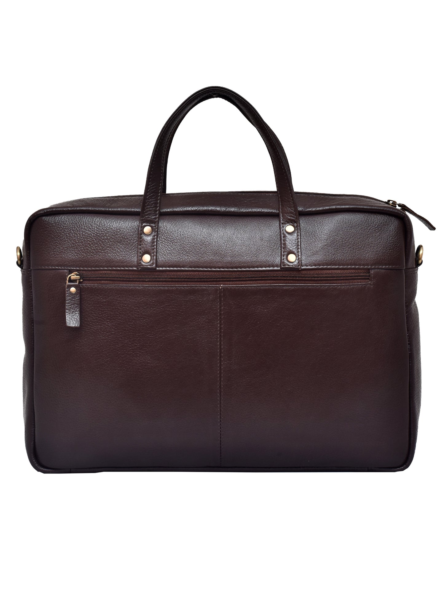 Unisex Coffee Brown Solid Leather Laptop Bag 16 Inch (OMLB-024N-C-BROWN)