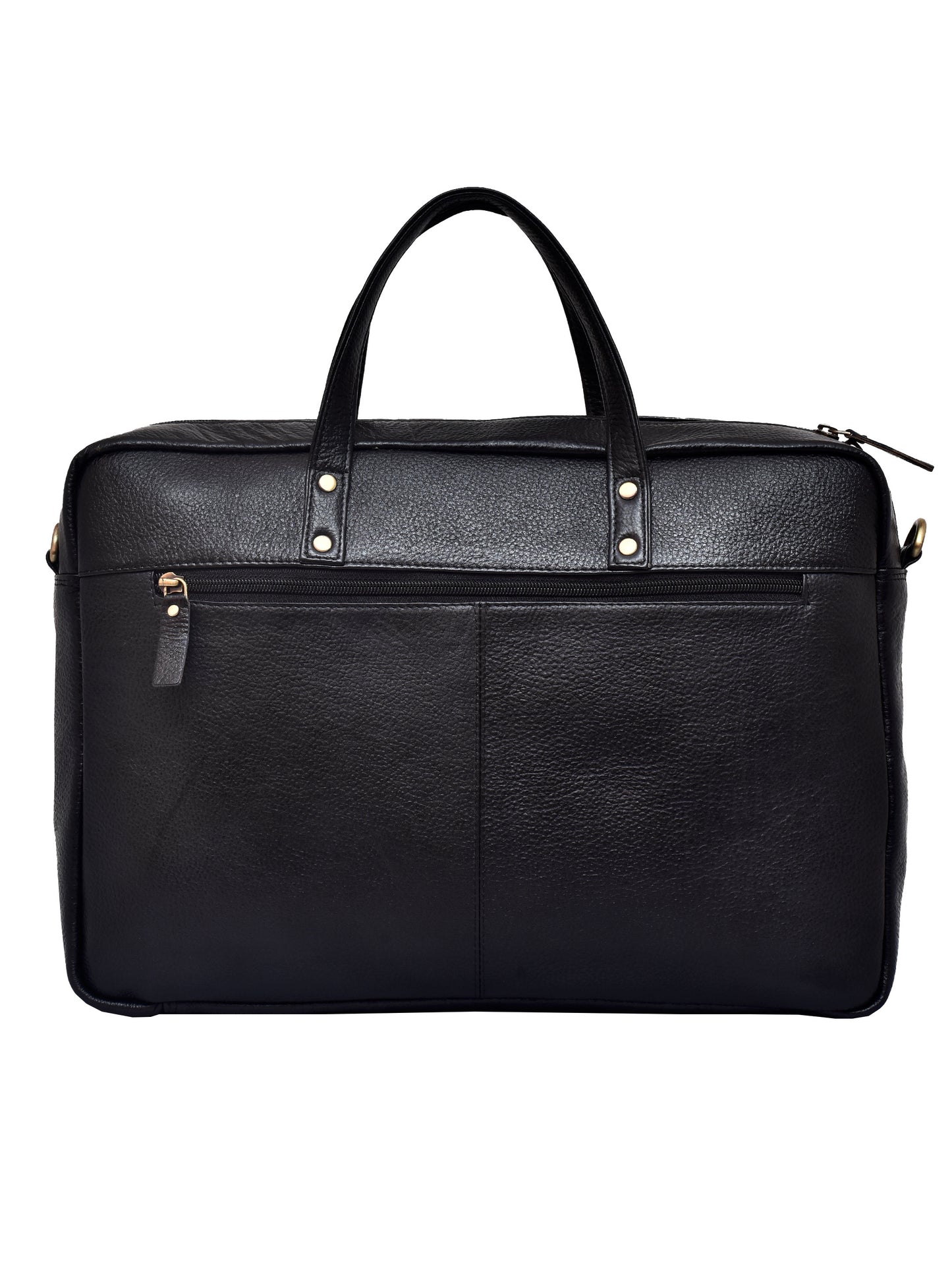 Unisex Black Solid Leather Laptop Bag 16 Inch (OMLB-024N-BLACK)