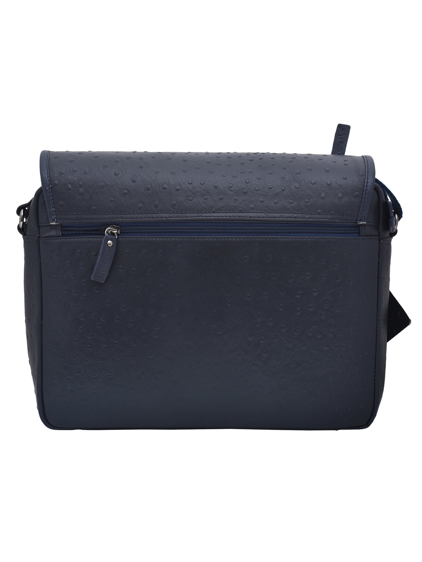 Unisex Navy Ostrich Textured Leather 14 Inch Laptop Bag for MacBook (OMLB-009-O-BLUE)