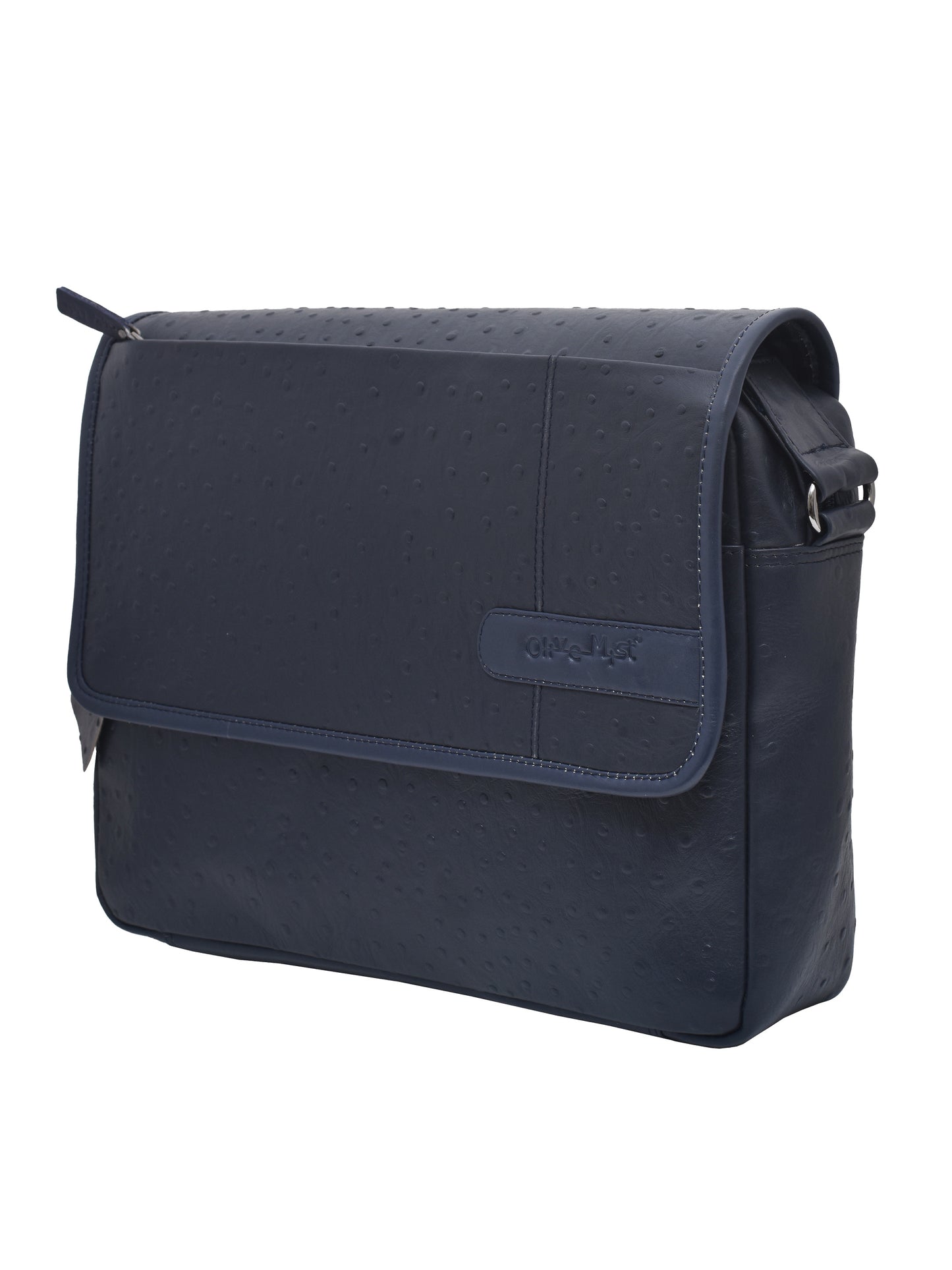 Unisex Navy Ostrich Textured Leather 14 Inch Laptop Bag for MacBook (OMLB-009-O-BLUE)