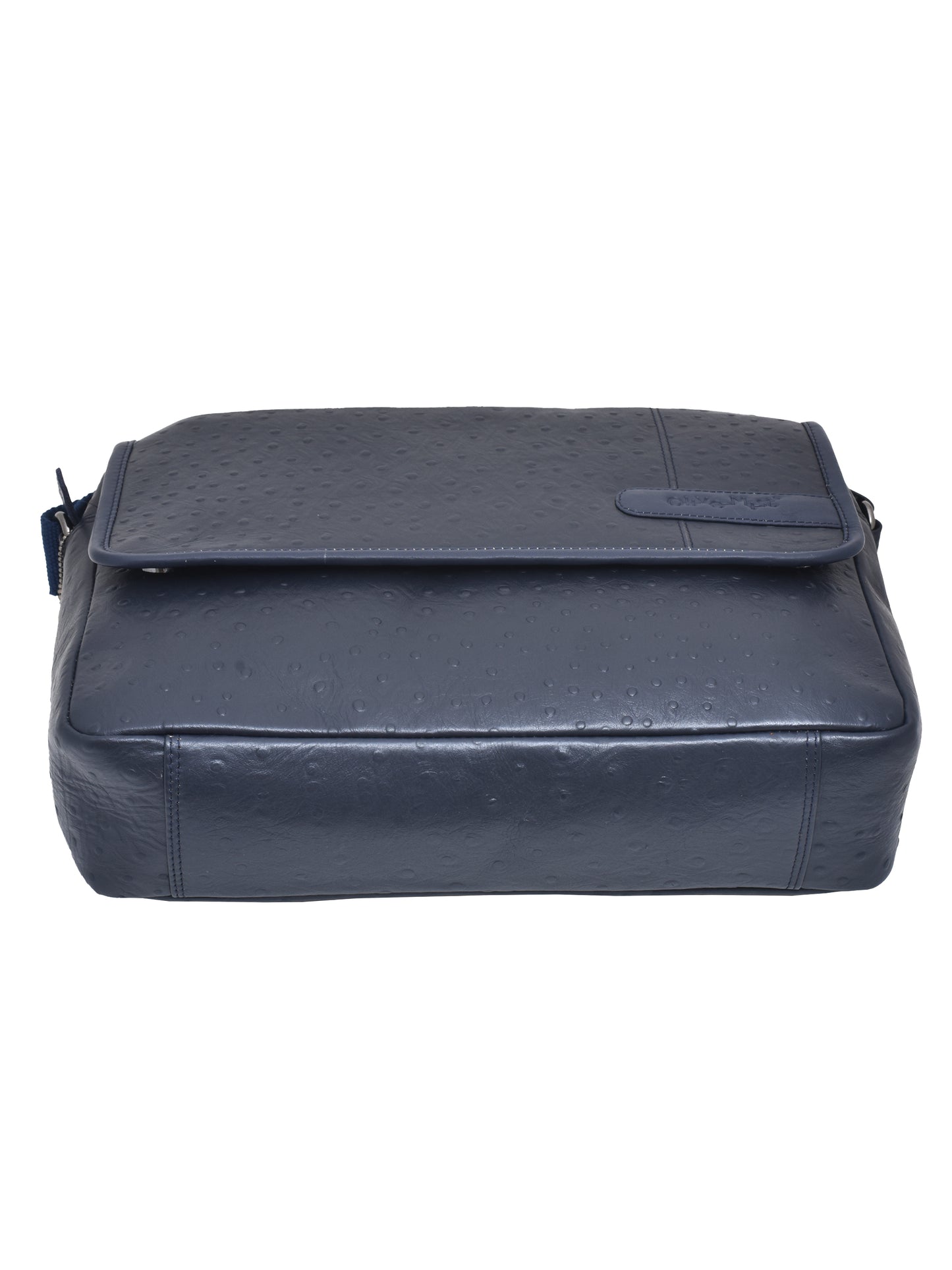 Unisex Navy Ostrich Textured Leather 14 Inch Laptop Bag for MacBook (OMLB-009-O-BLUE)