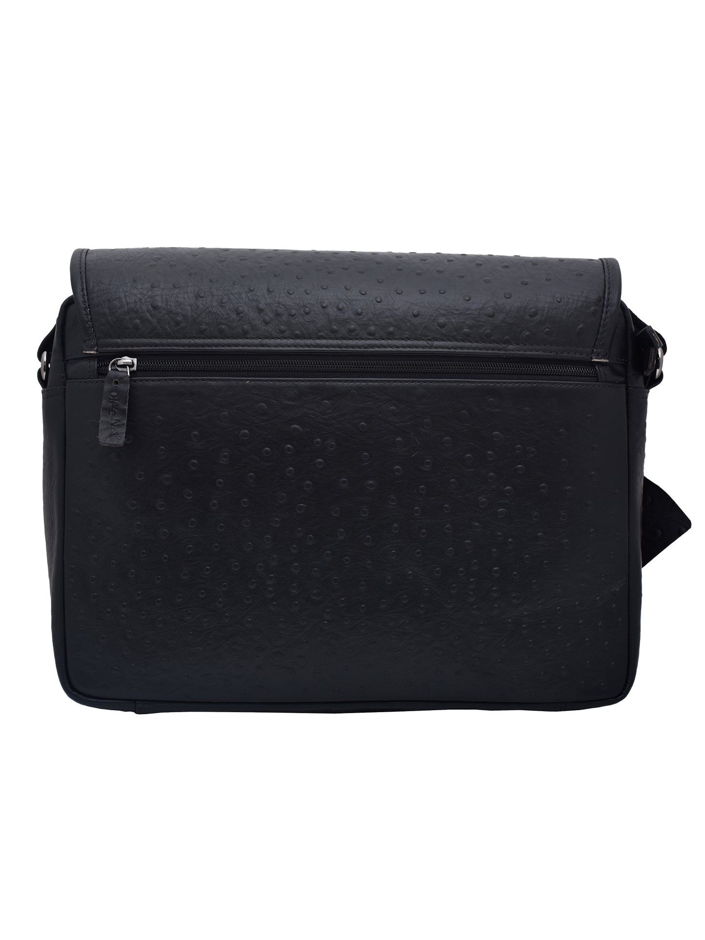 Unisex Black Ostrich Leather Messenger Laptop Bag 14 Inch (OMLB-009-O-BLACK)