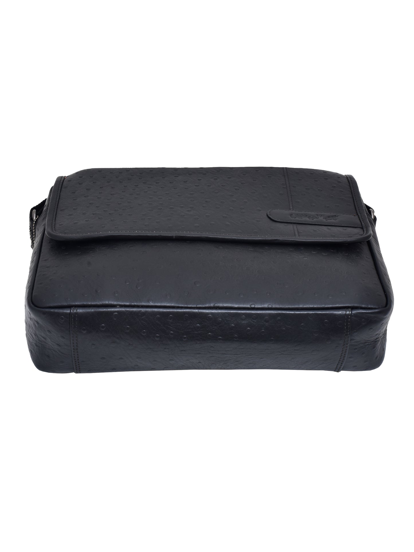 Unisex Black Ostrich Leather Messenger Laptop Bag 14 Inch (OMLB-009-O-BLACK)