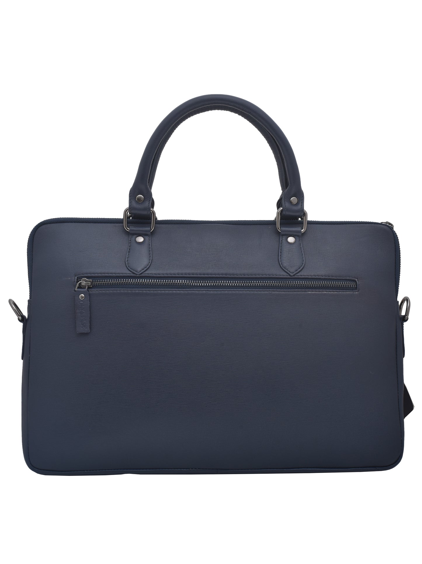 Unisex Navy Leather 16 Inch Laptop Bag (OMLB-001-S-BLUE)