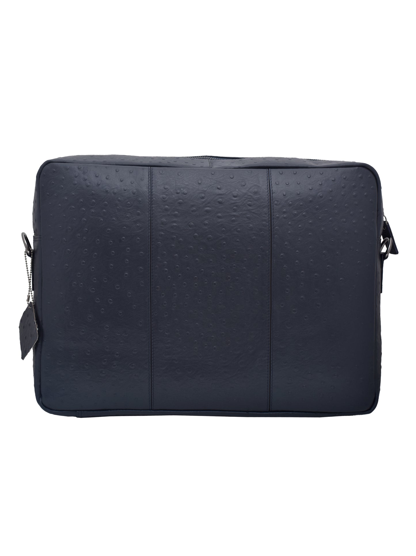 Unisex Navy Ostrich Textured Genuine Leather 16 Inch Laptop Bag (OMLB-005-O-BLUE)