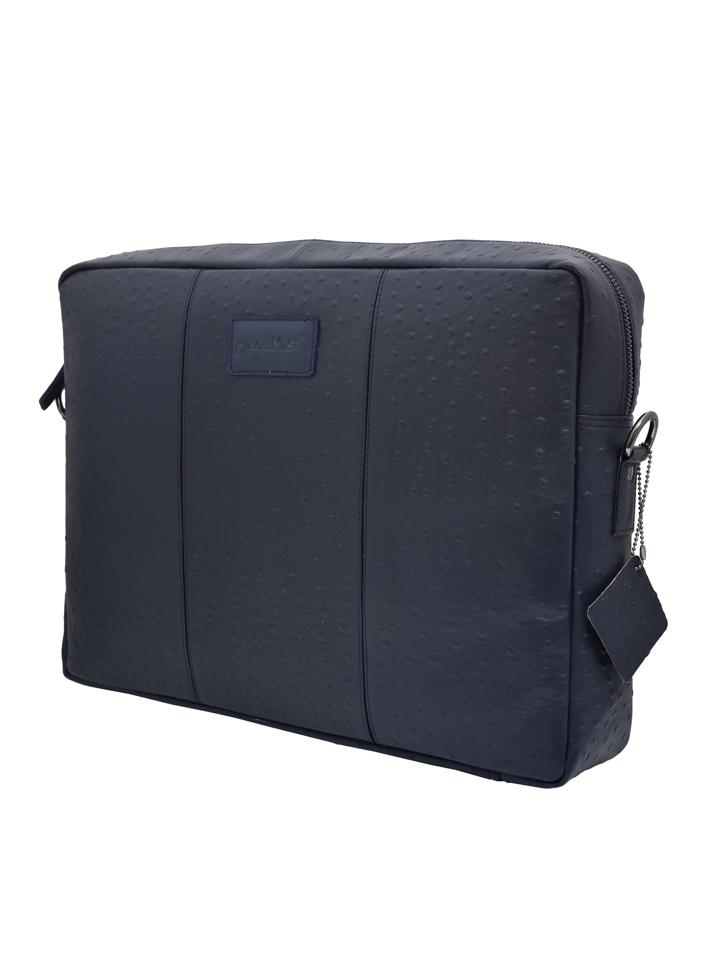 Unisex Navy Ostrich Textured Genuine Leather 16 Inch Laptop Bag (OMLB-005-O-BLUE)