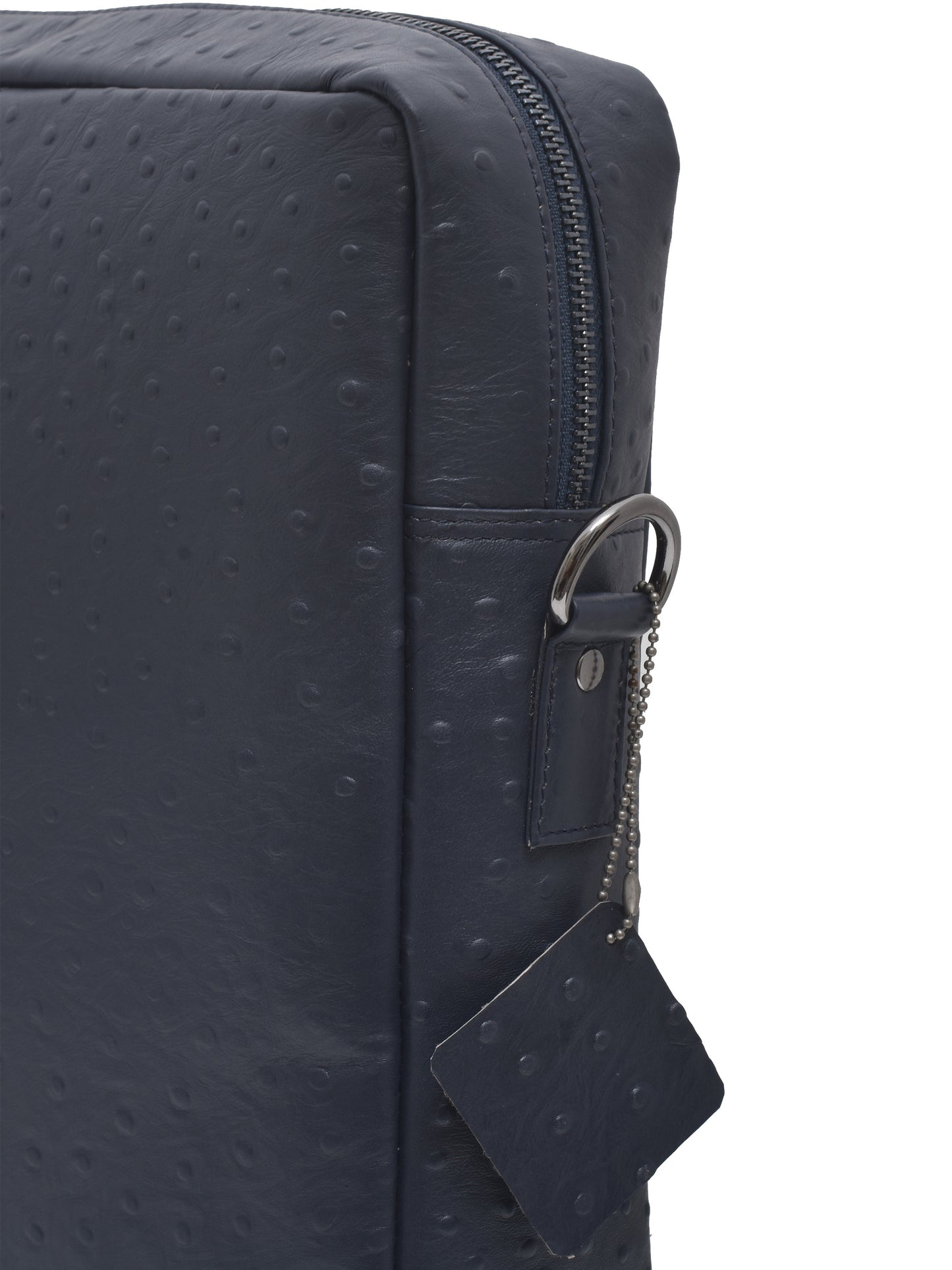 Unisex Navy Ostrich Textured Genuine Leather 16 Inch Laptop Bag (OMLB-005-O-BLUE)