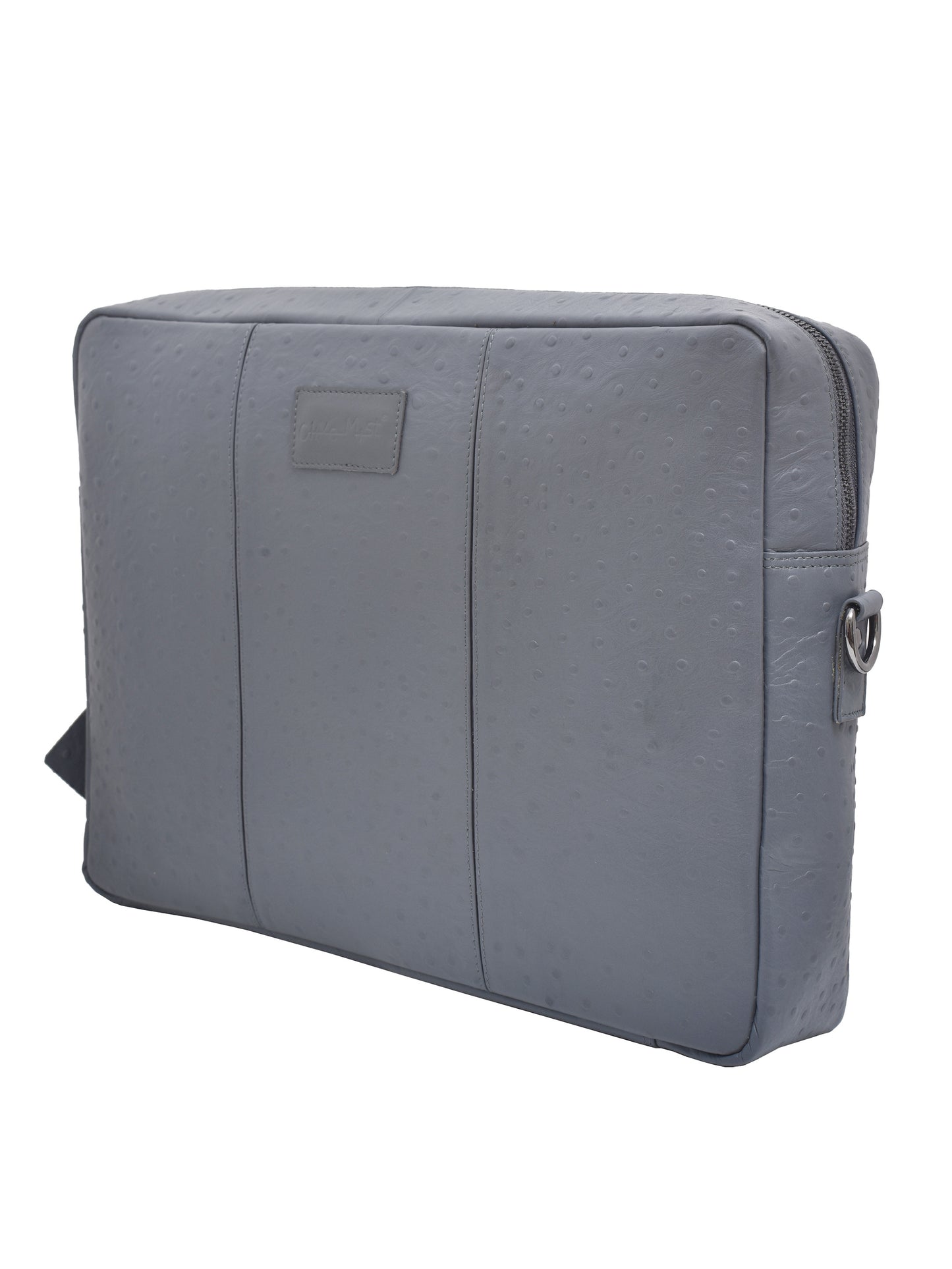 Unisex Grey Ostrich Leather Textured 16 Inch Laptop Bag (OMLB-005-O-GREY)