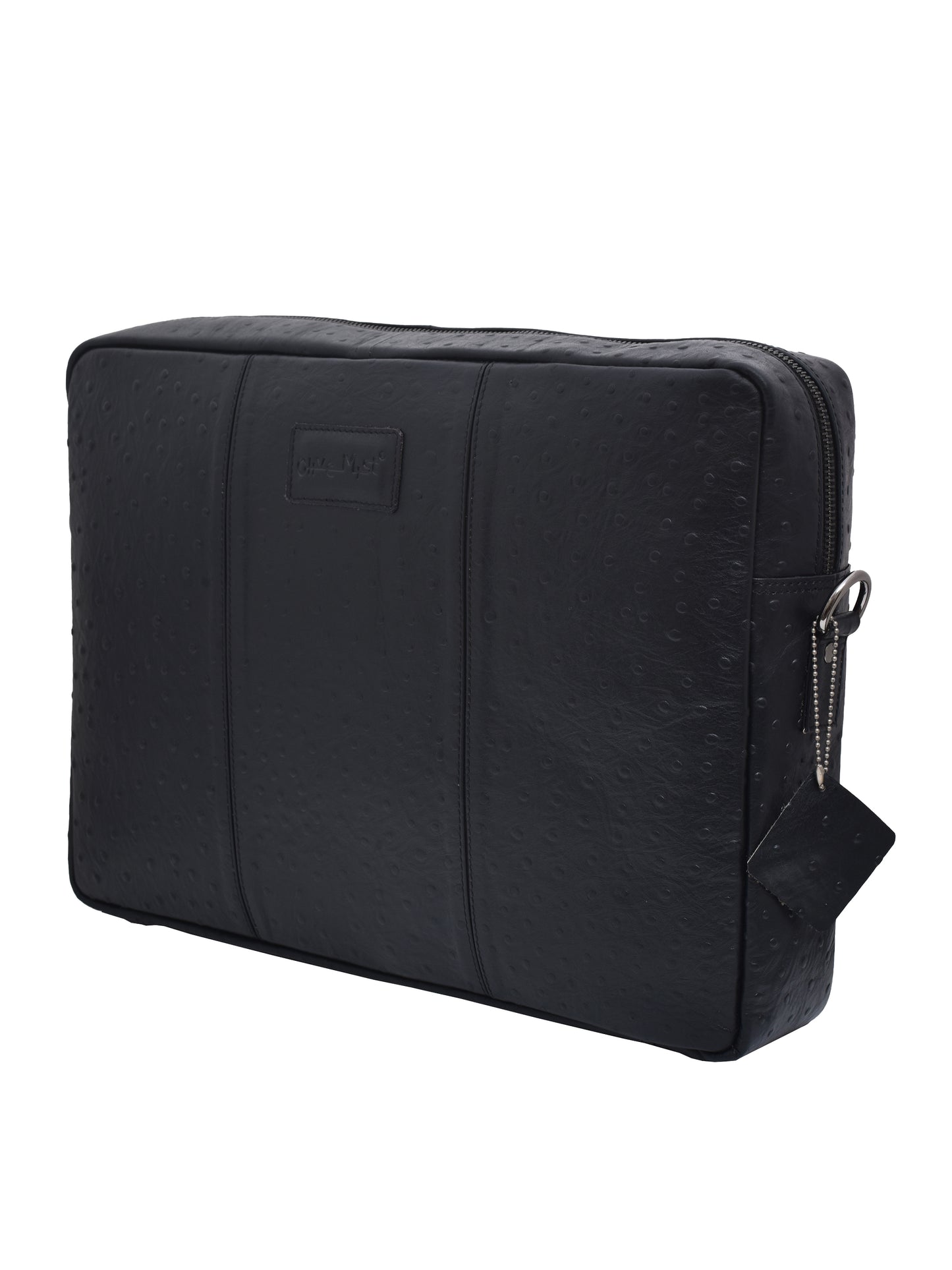 Unisex Black Ostrich 16 Inch Leather Laptop Bag (OMLB-005-O-BLACK)