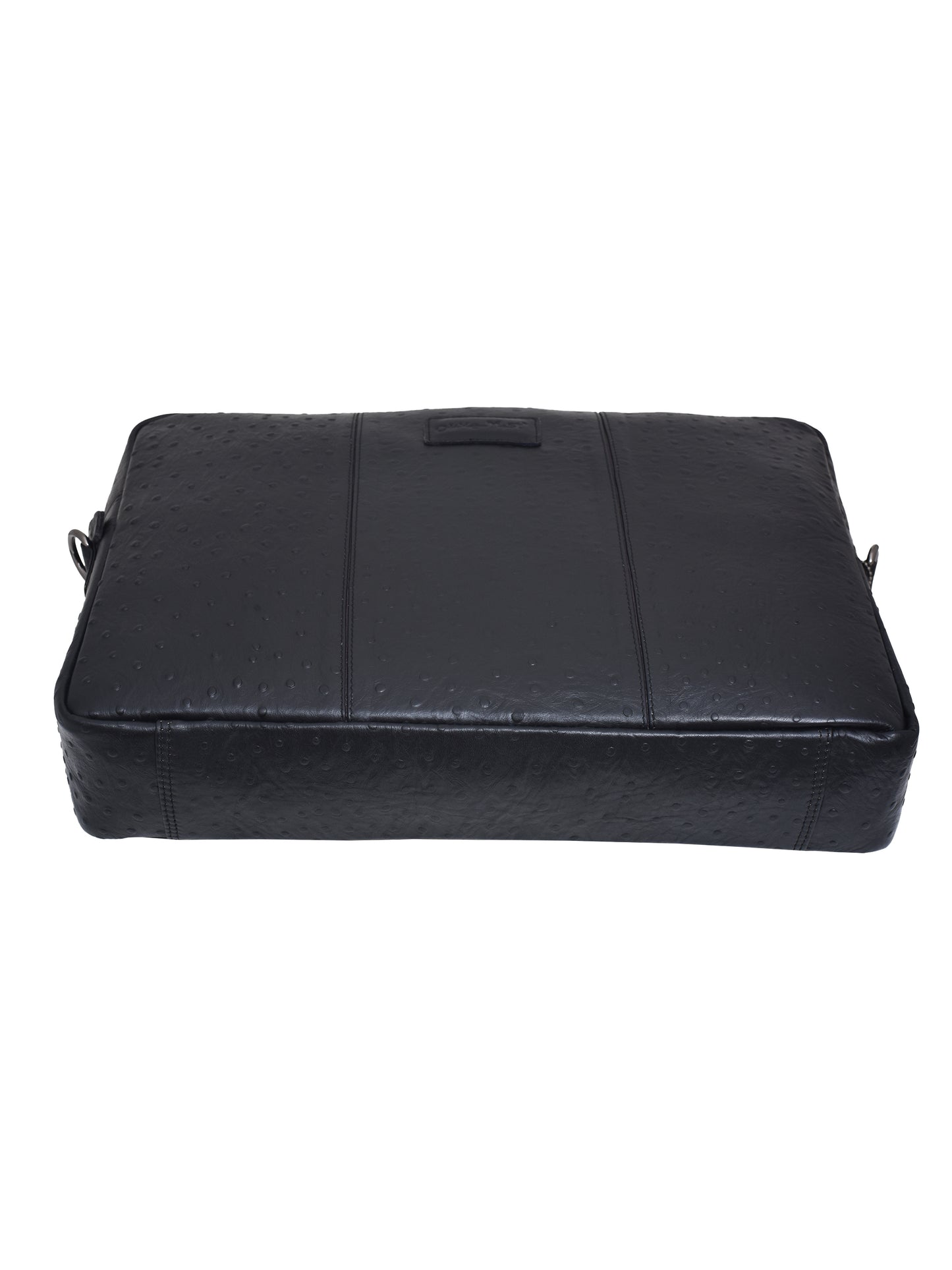 Unisex Black Ostrich 16 Inch Leather Laptop Bag (OMLB-005-O-BLACK)