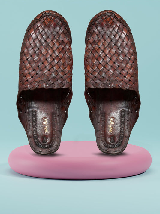 Men Brown Ethnic Handcrafted Leather Fisherman Kolhapuris (OMKP-001-BROWN)