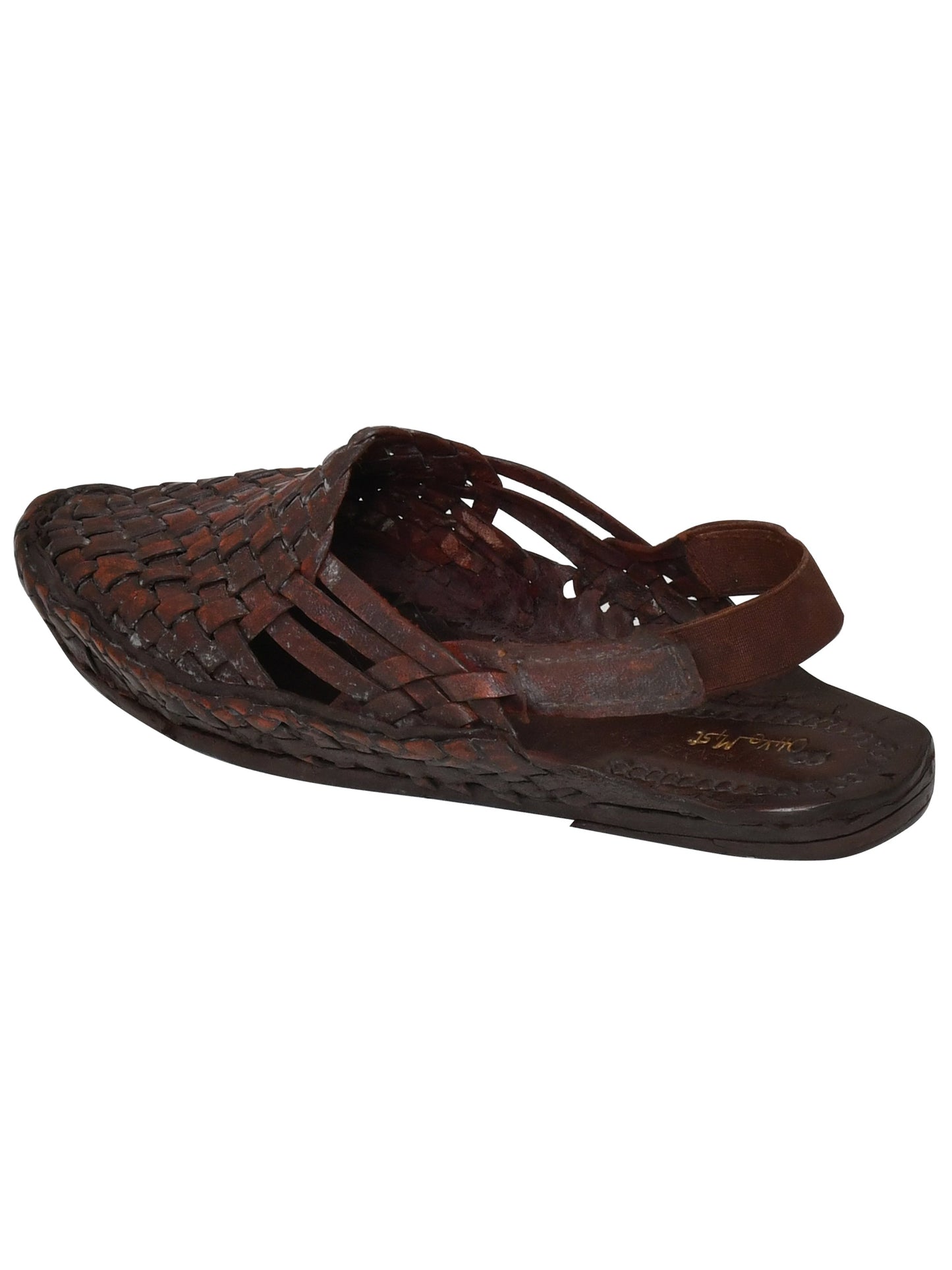 Men Brown Ethnic Handcrafted Leather Fisherman Kolhapuris With Elastic Back Closure (OMKP-001E-BROWN)