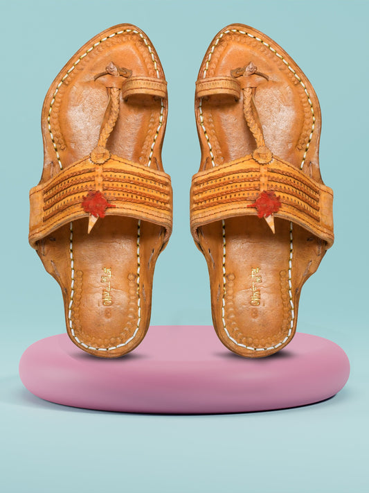 Men Tan Ethnic Leather Handcrafted Kolhapuri (OMKP-012-TAN)