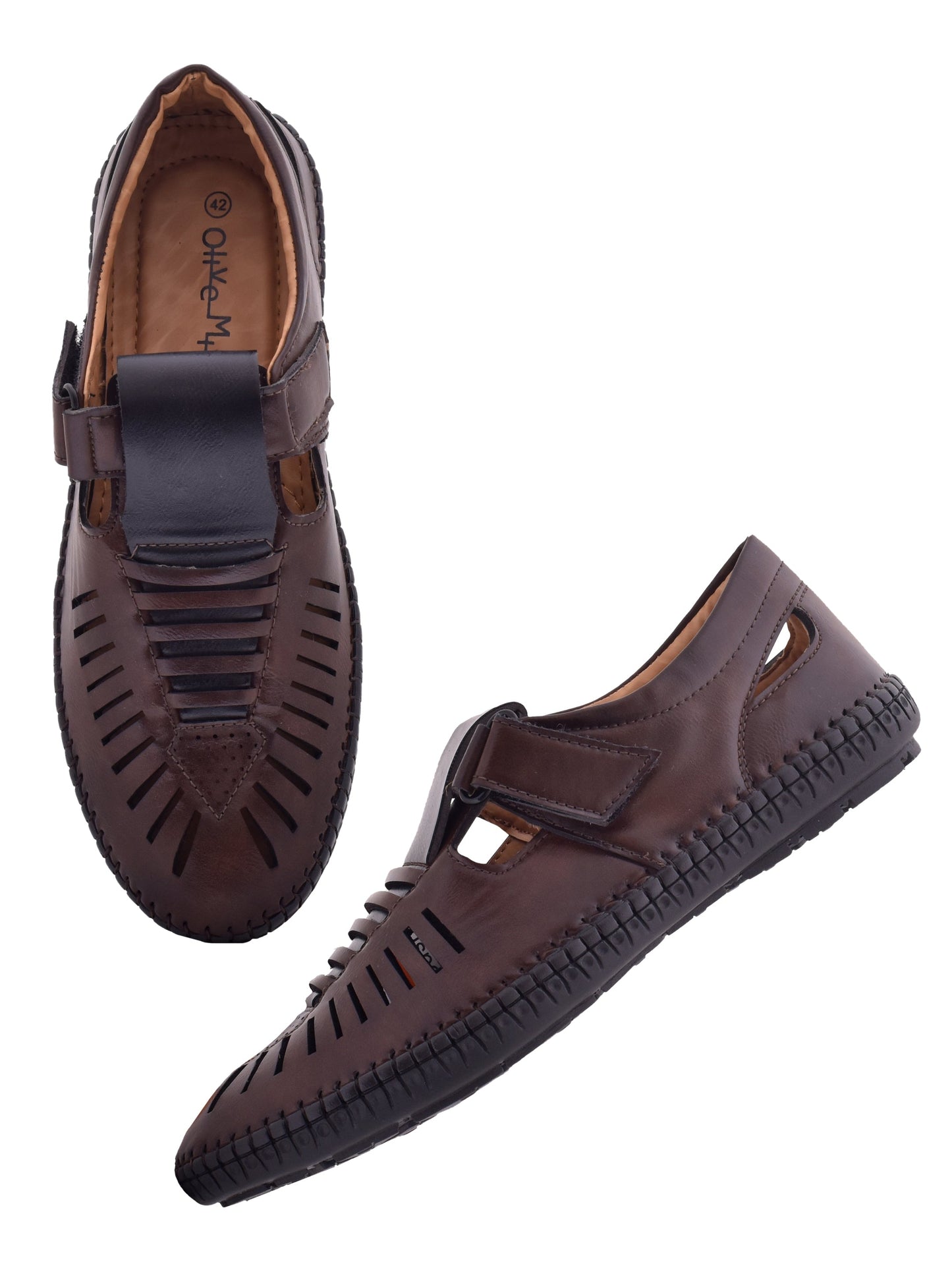 Men Brown Vegan Shoe-Style Ethnic Sandals (OMCS-03-BROWN)