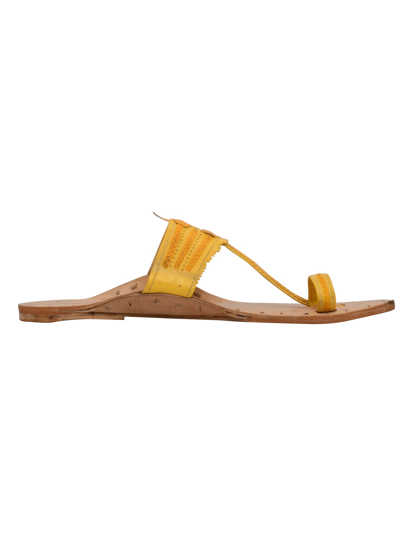 Women Yellow Ethnic Leather Handcrafted Kolhapuri Flats (OMKPW-001-YELLOW)