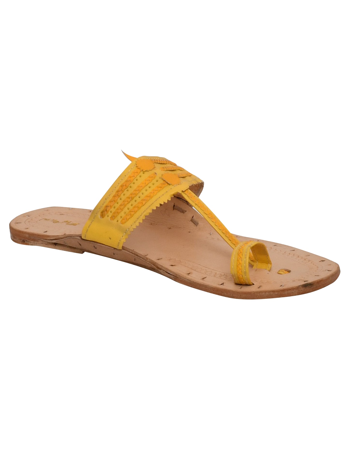 Women Yellow Ethnic Leather Handcrafted Kolhapuri Flats (OMKPW-001-YELLOW)