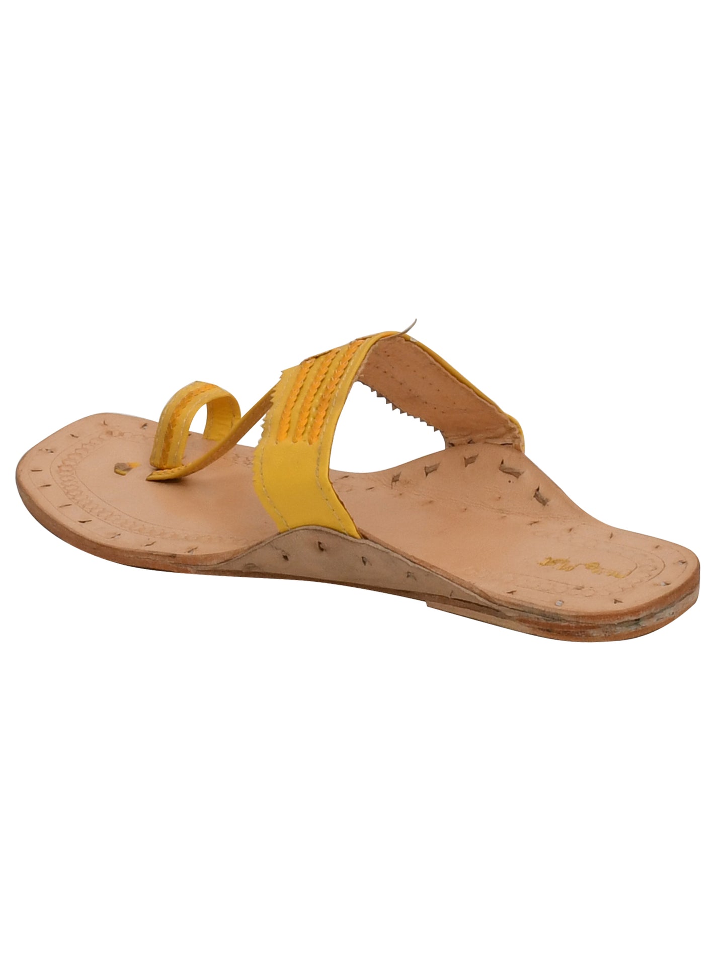 Women Yellow Ethnic Leather Handcrafted Kolhapuri Flats (OMKPW-001-YELLOW)