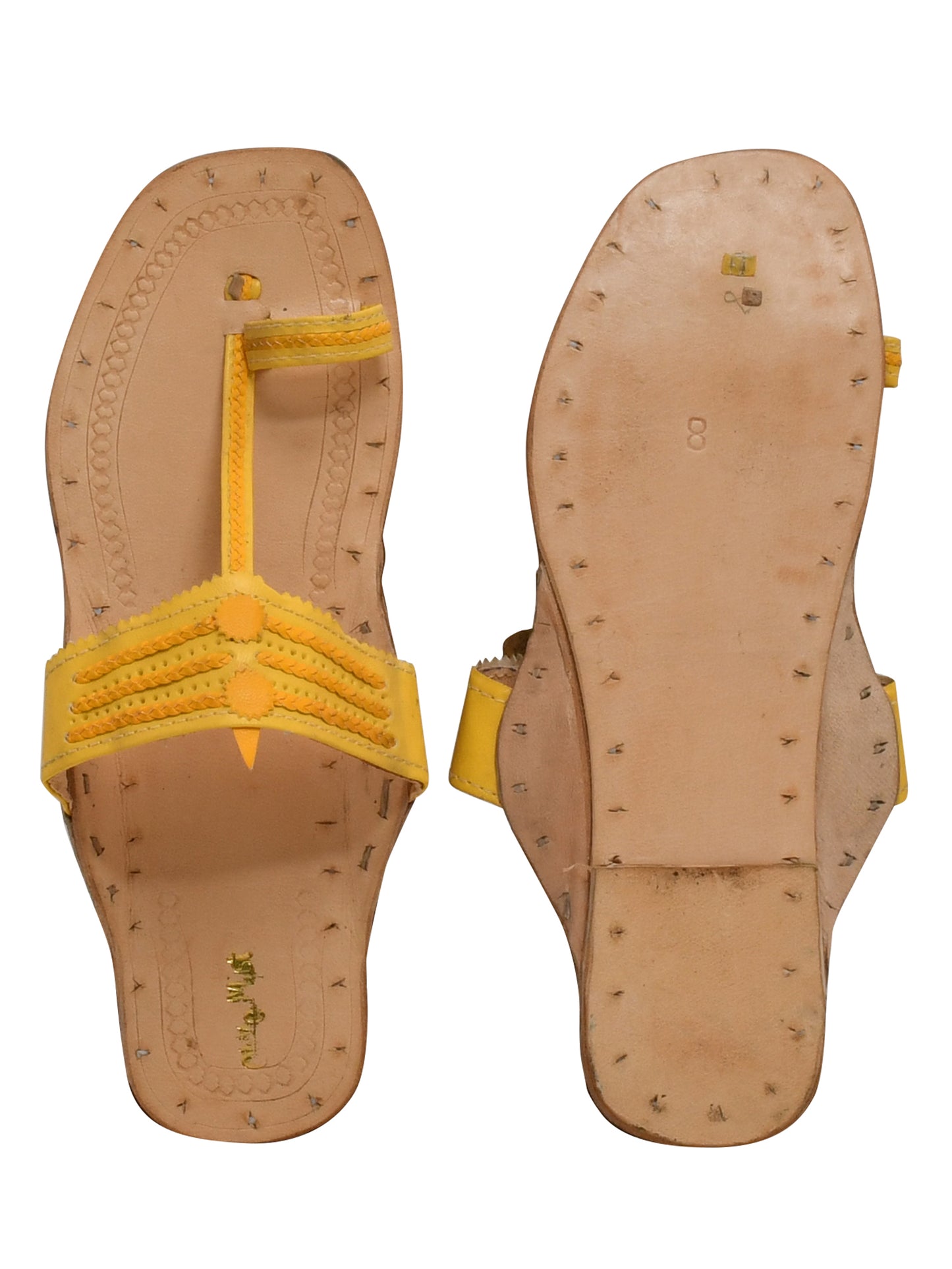 Women Yellow Ethnic Leather Handcrafted Kolhapuri Flats (OMKPW-001-YELLOW)