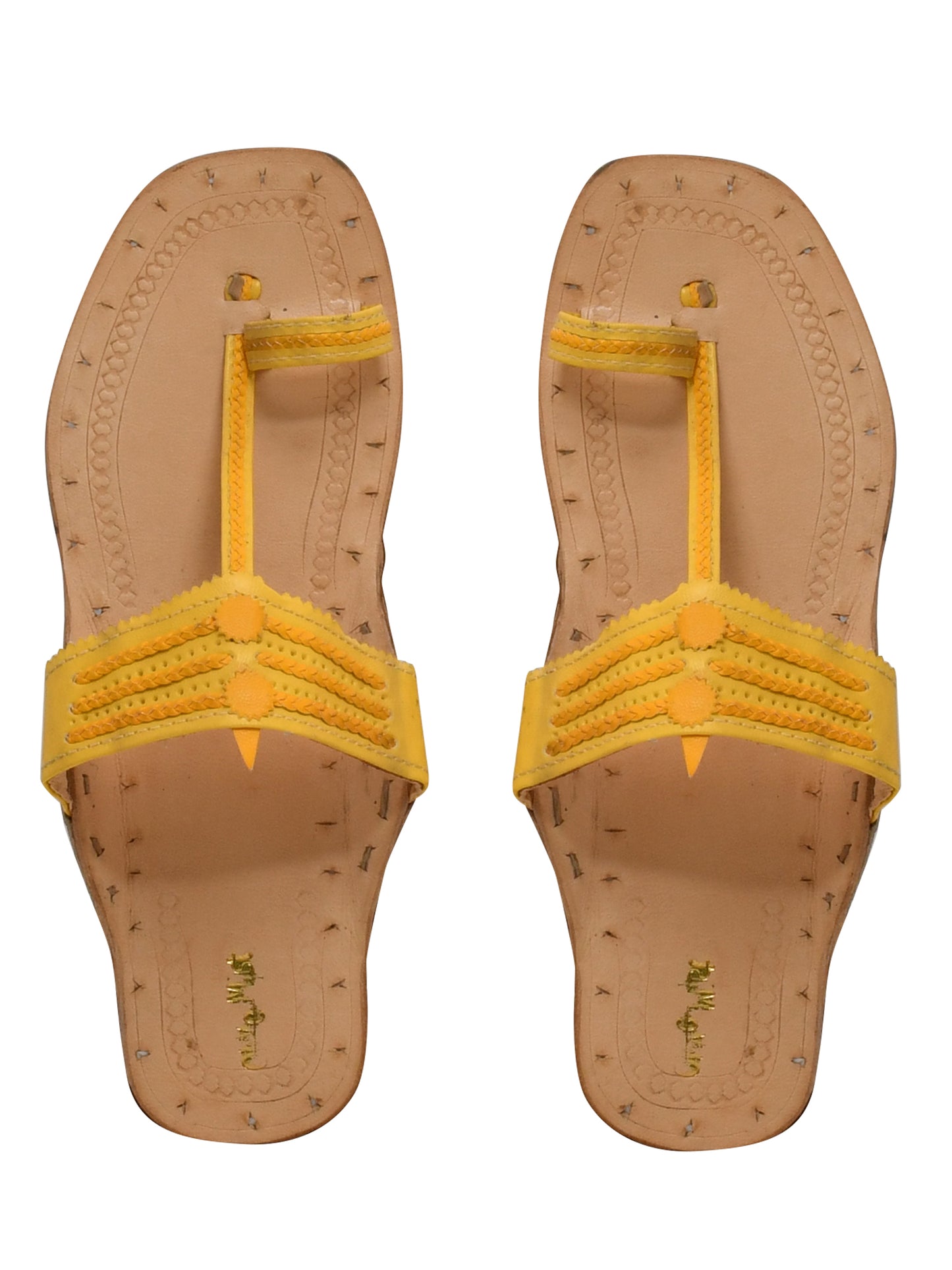 Women Yellow Ethnic Leather Handcrafted Kolhapuri Flats (OMKPW-001-YELLOW)